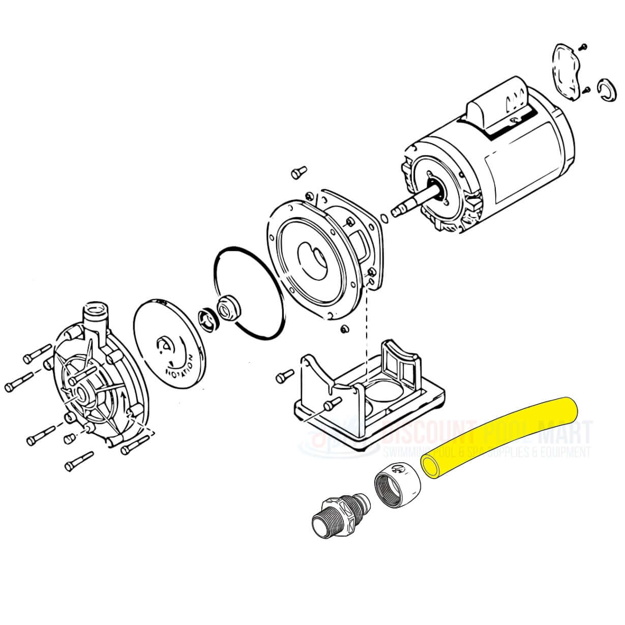 Exploded view of Polaris Booster Pump components and P19 flexible hose - Discount Pool Mart DPM