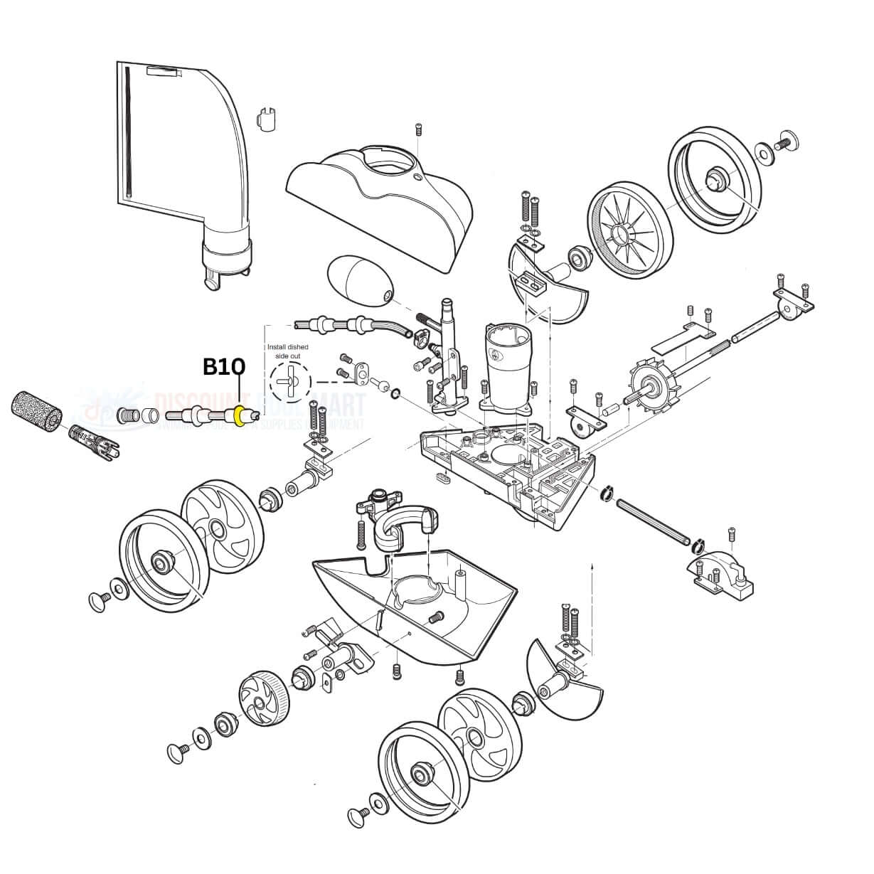 Polaris Sweep Hose Wear Ring B10 diagram for Vac-Sweep cleaners at Discount Pool Mart DPM, essential OEM parts.