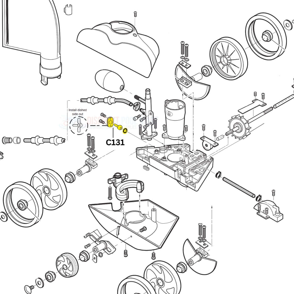 Diagram of Polaris Thrust Jet Kit C131 parts with labels for efficient pool cleaner maintenance by Discount Pool Mart DPM.