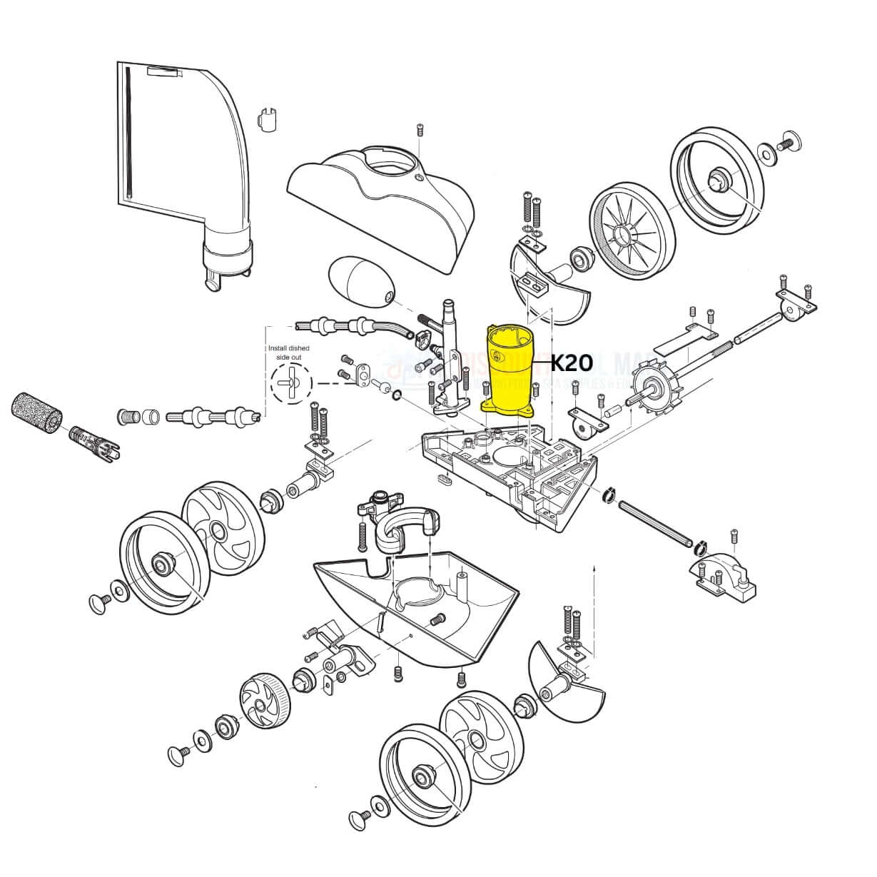 Schematic diagram showing Polaris K20 vacuum tube part for Vac-Sweep 280 cleaners, available at Discount Pool Mart DPM.