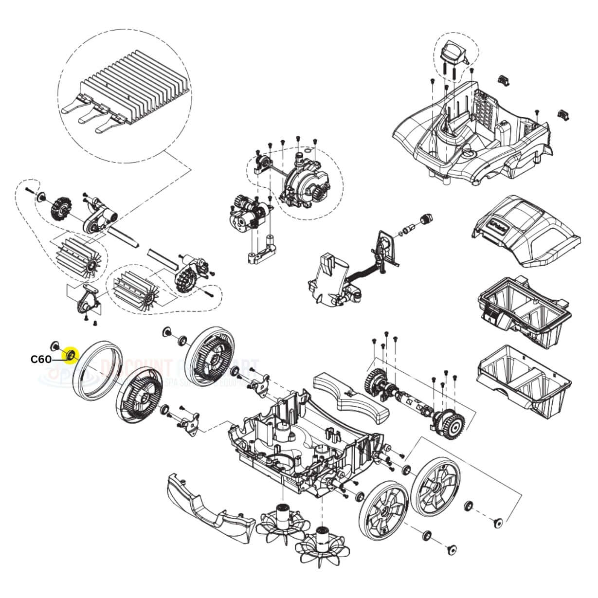 Diagram of Polaris Wheel Ball Bearing C60 components for pressure-side cleaners from Discount Pool Mart DPM.