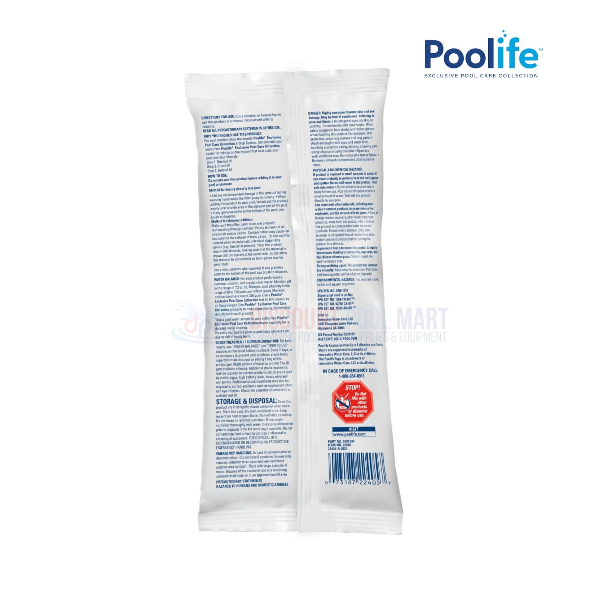 Poolife TurboShock package back view showcasing usage instructions, available at Discount Pool Mart DPM.