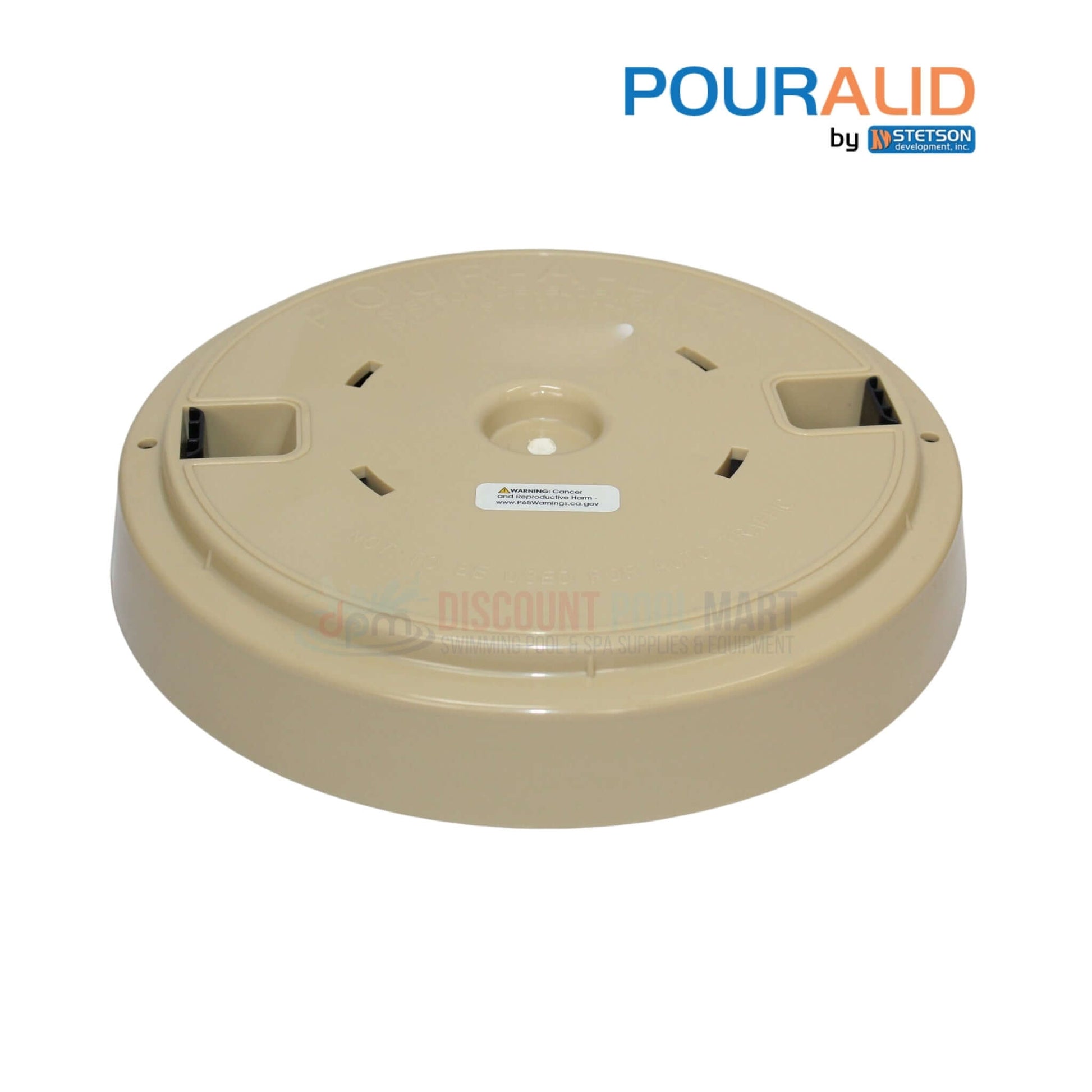 Pour-A-Lid 10" Tan Round Skimmer Cover 201PALTAN from Discount Pool Mart, customizable for various deck finishes.