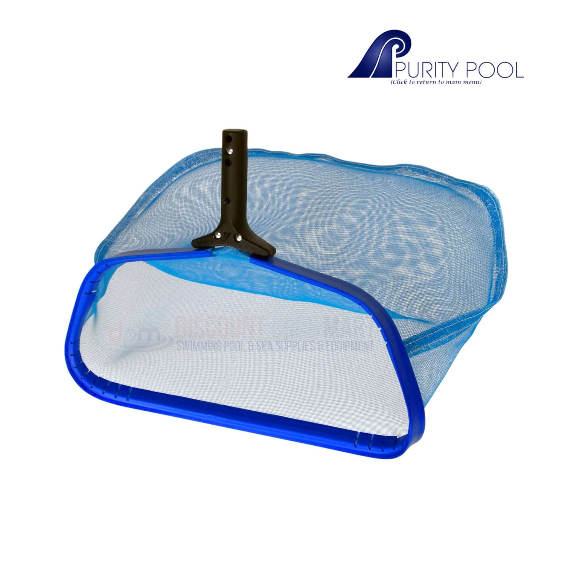 Purity Pool Ultra Lite Standard Leaf Rake with blue mesh net, efficient for pool debris removal from Discount Pool Mart DPM.