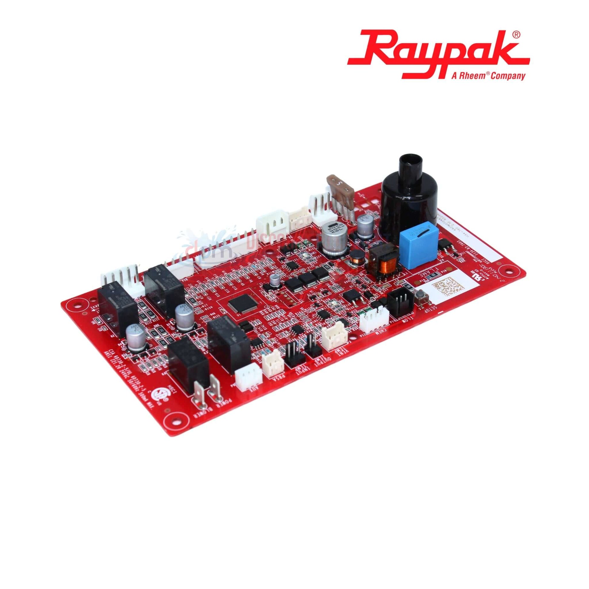 Raypak Ignition Board 018933F for 404 heaters, red circuit board showcasing components, ideal for pool heating. Discount Pool Mart.