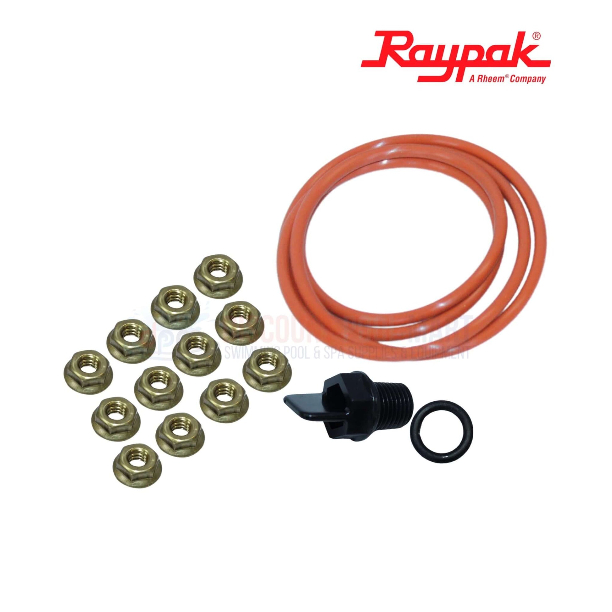 Raypak repair kit with nuts and hoses for pool heaters, compatible with various models, SKU: 015095F, Discount Pool Mart DPM.