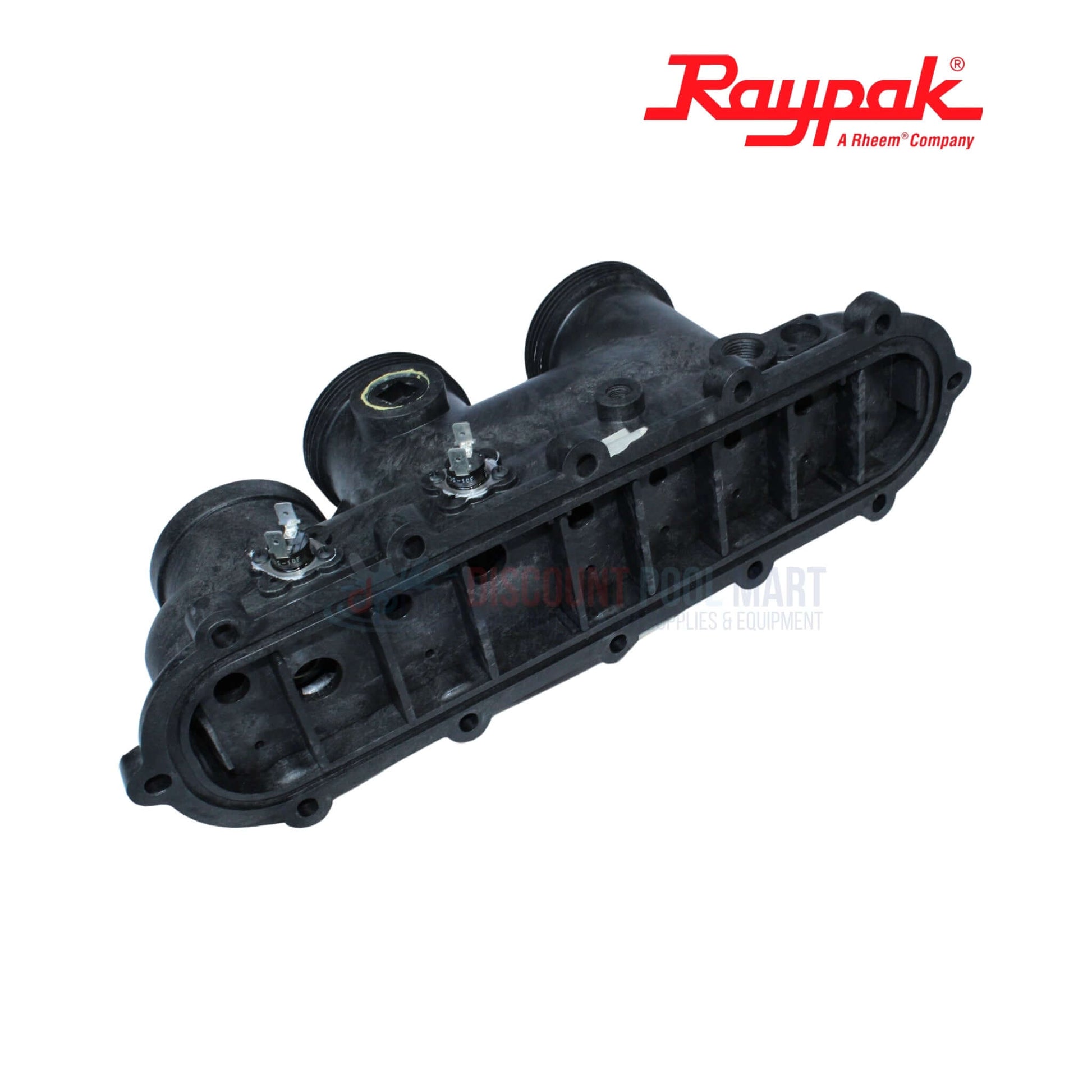 Raypak Inlet Outlet Header Assembly 006827F for Polymer Heaters at Discount Pool Mart | Durable, corrosion-resistant