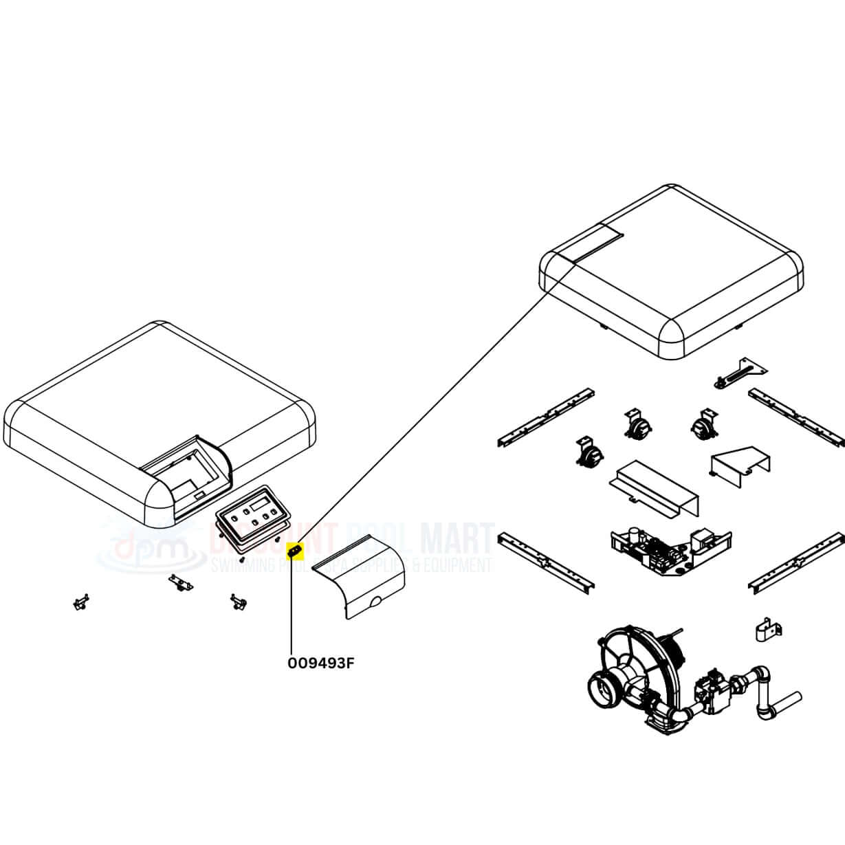 Raypak Rocker Switch 009493F diagram for heaters from Discount Pool Mart DPM, showing components and assembly.