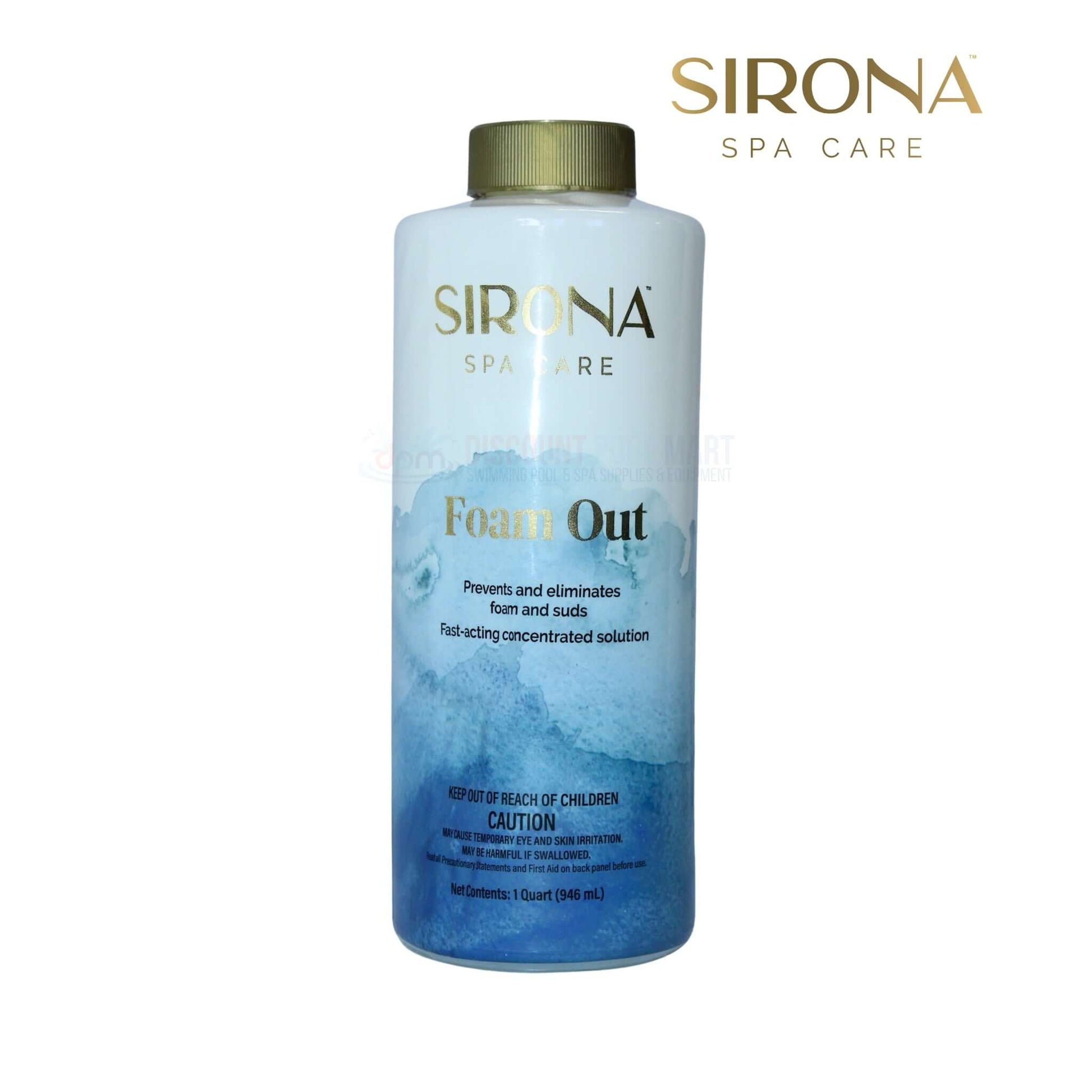Sirona Spa Foam Out 32oz defoamer by Discount Pool Mart DPM, designed to eliminate foaming in hot tubs and pools.