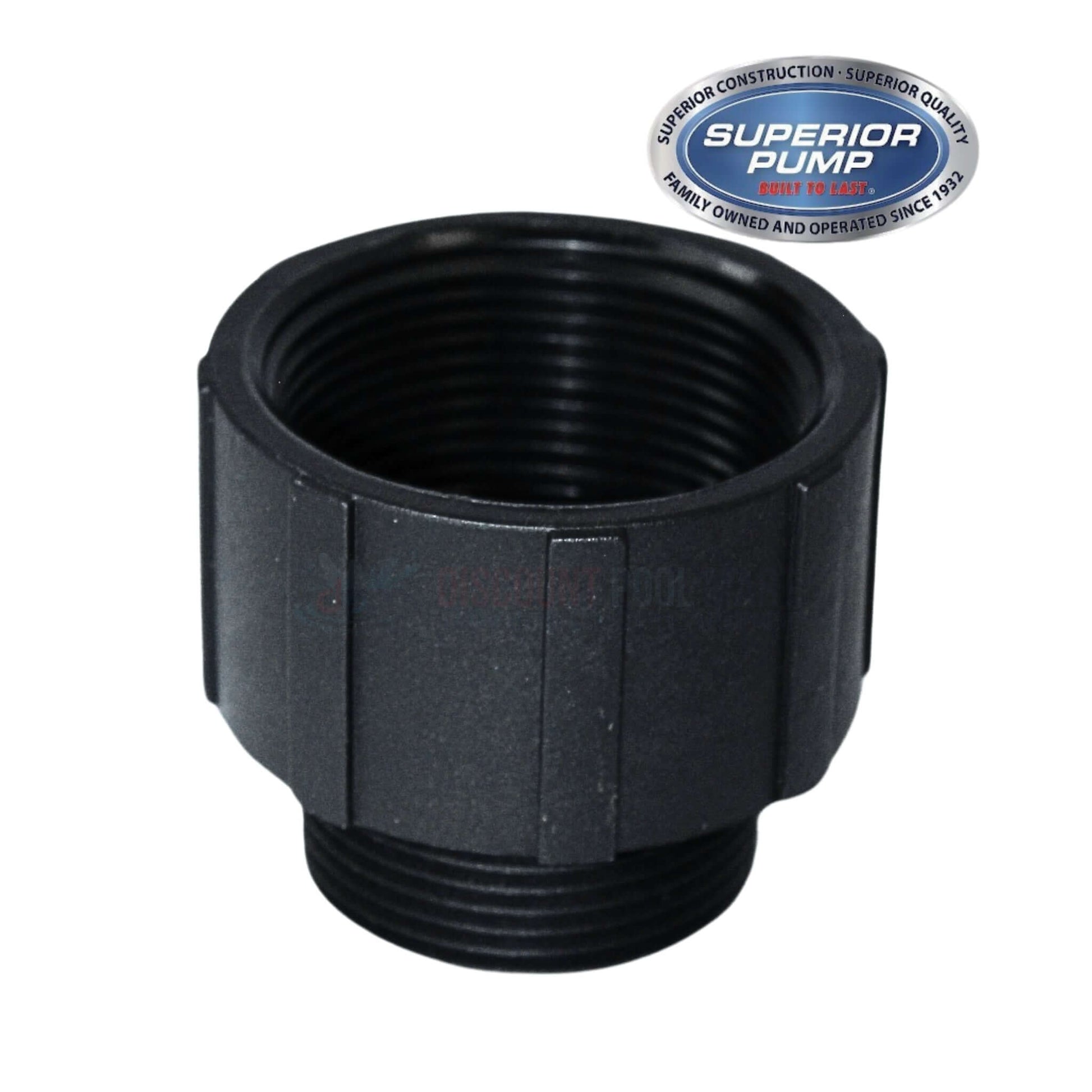 Superior Pump Hose Adapter 99004, black 1.5" FPT x 1.25" MPT, buy at Discount Pool Mart (DPM), durable, leak-free connection.
