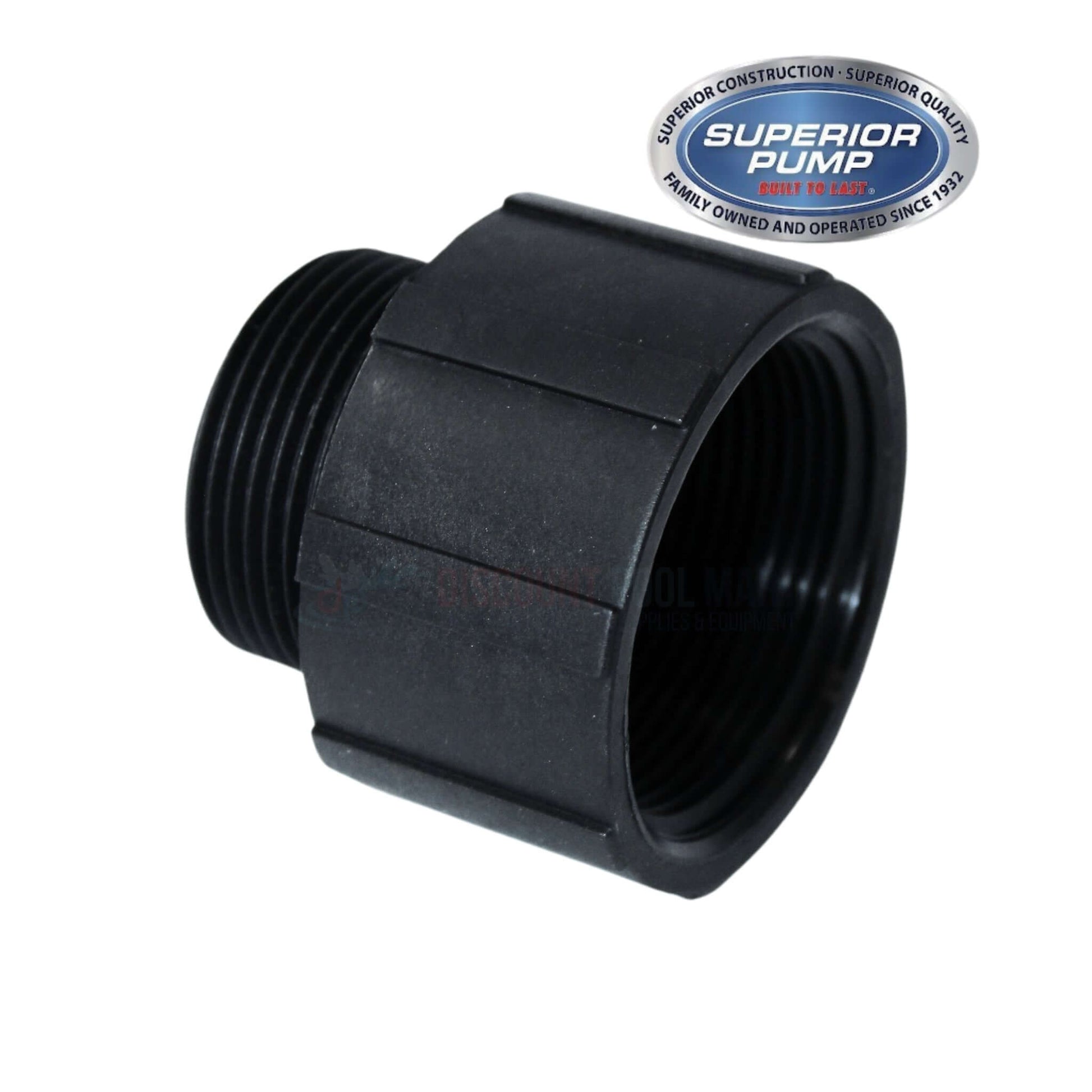 Superior Pump Hose Adapter 99004, 1.5" FPT x 1.25" MPT, durable black connector from Discount Pool Mart DPM.