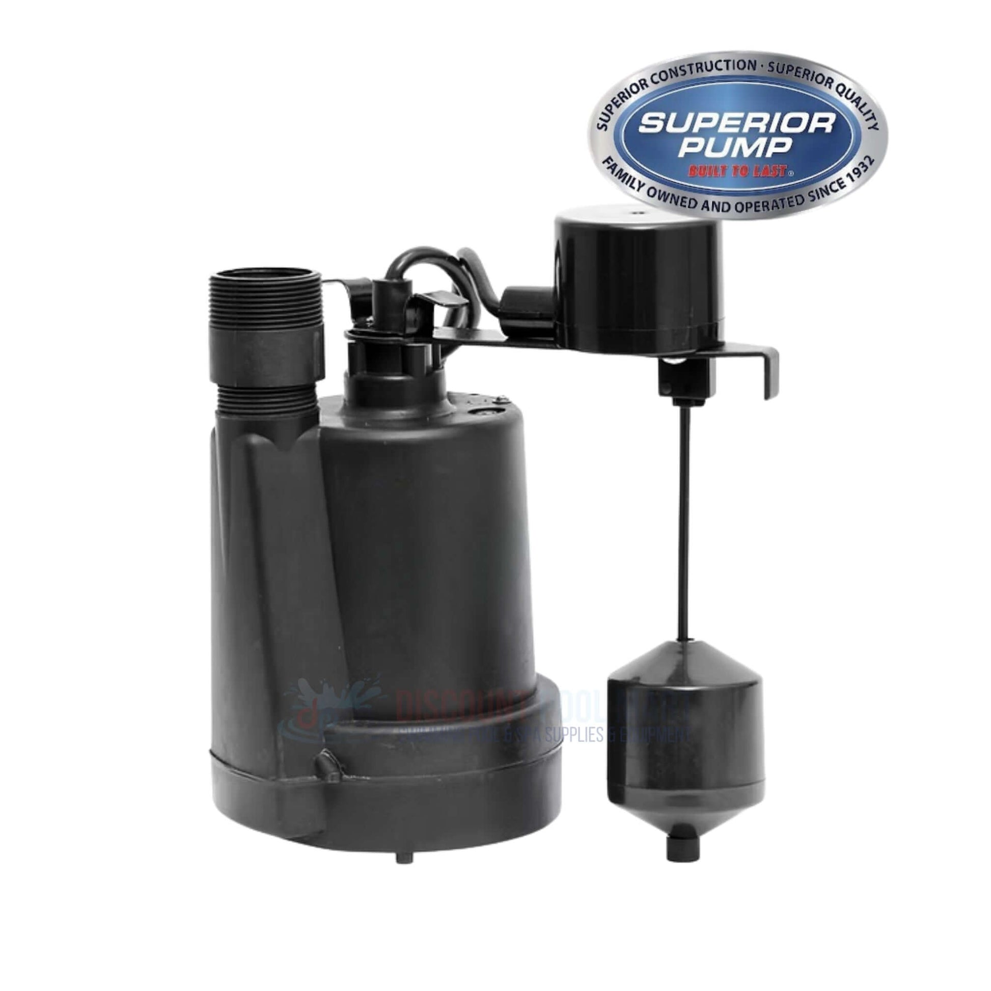 Superior Pump 92269, 1/4 HP submersible sump pump by Discount Pool Mart, durable thermoplastic construction, efficient water removal.