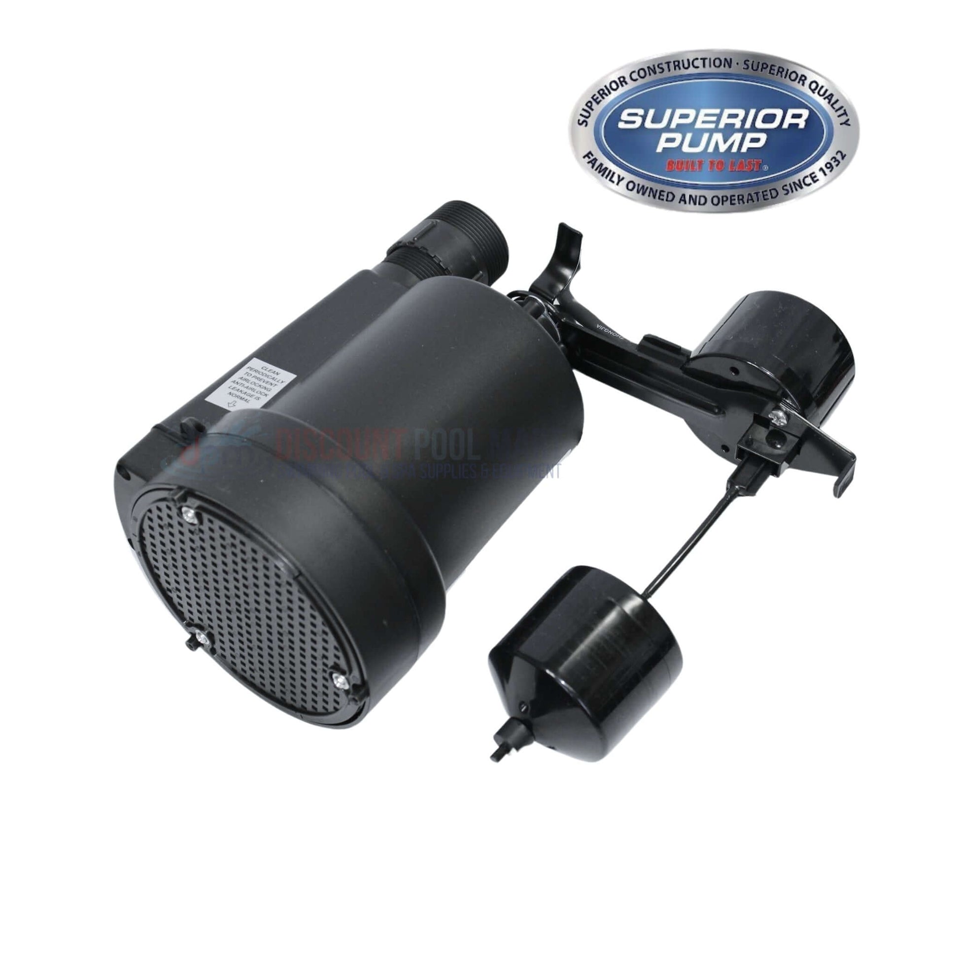 Superior Thermoplastic Submersible Sump Pump from Discount Pool Mart, 1800 GPH, 1/4 HP, model 92269, reliable water removal.