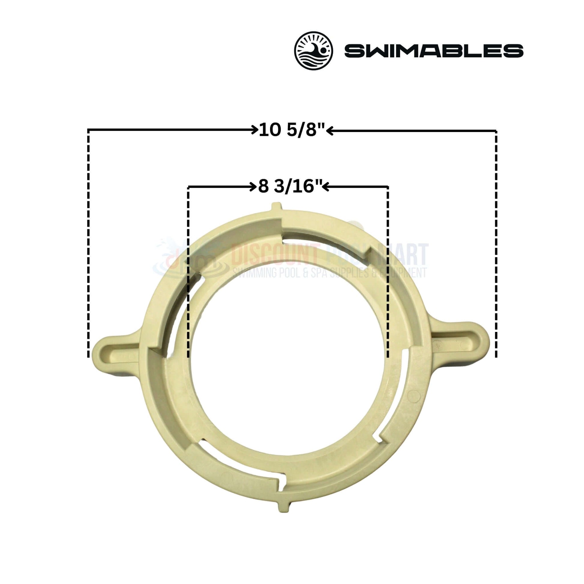 Swimables Locking Ring for Pentair WhisperFlo and Intelliflo pumps, dimensions shown, from Discount Pool Mart (DPM).