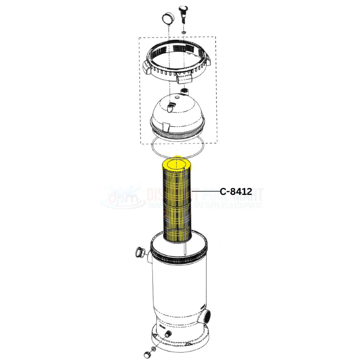 Diagram of Unicel C-8412 filter cartridge for Hayward and Waterway 120 filters from Discount Pool Mart (DPM).
