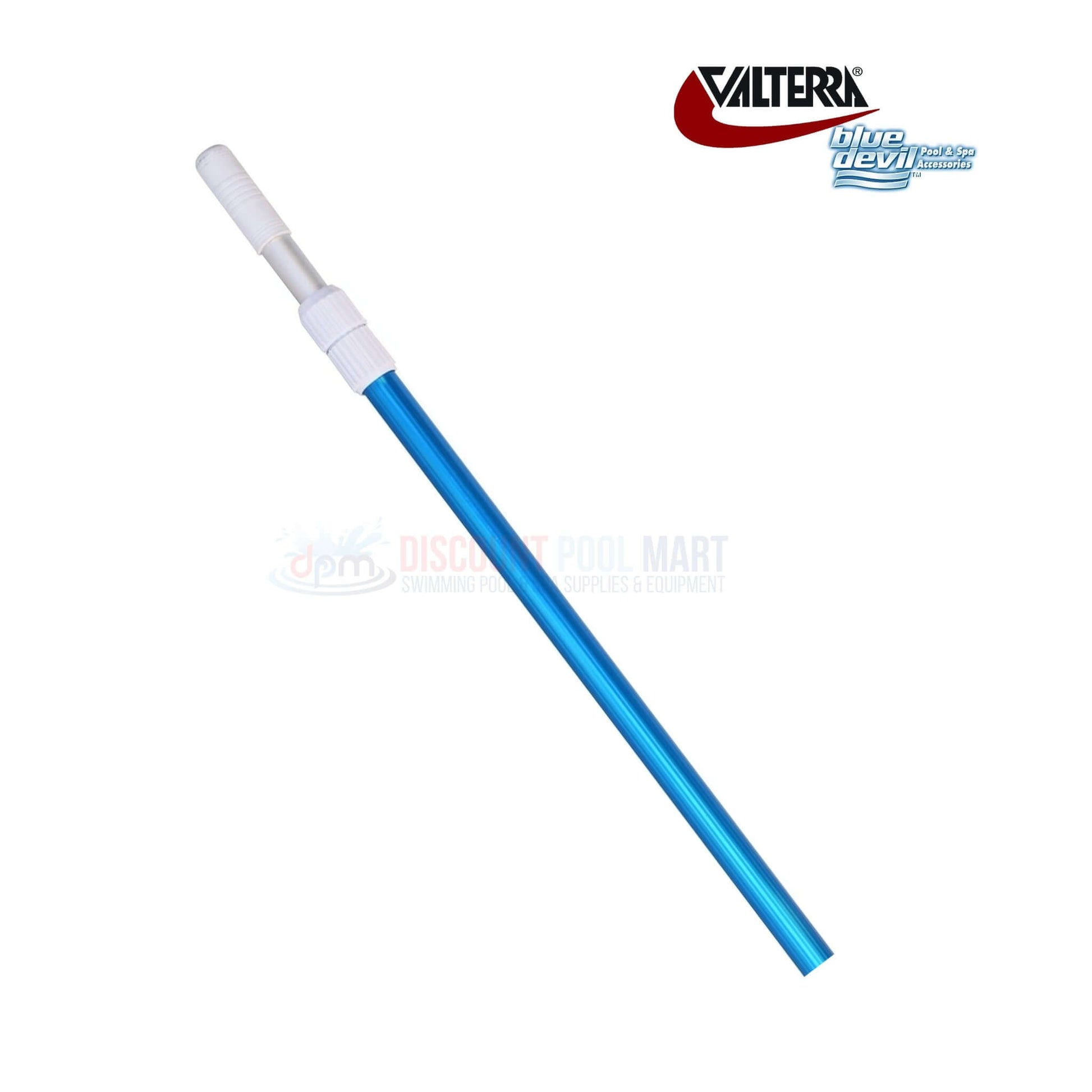 Valterra Blue Devil Fiberglass Pole at Discount Pool Mart, 8-16 feet adjustable length with handgrip for pool maintenance.