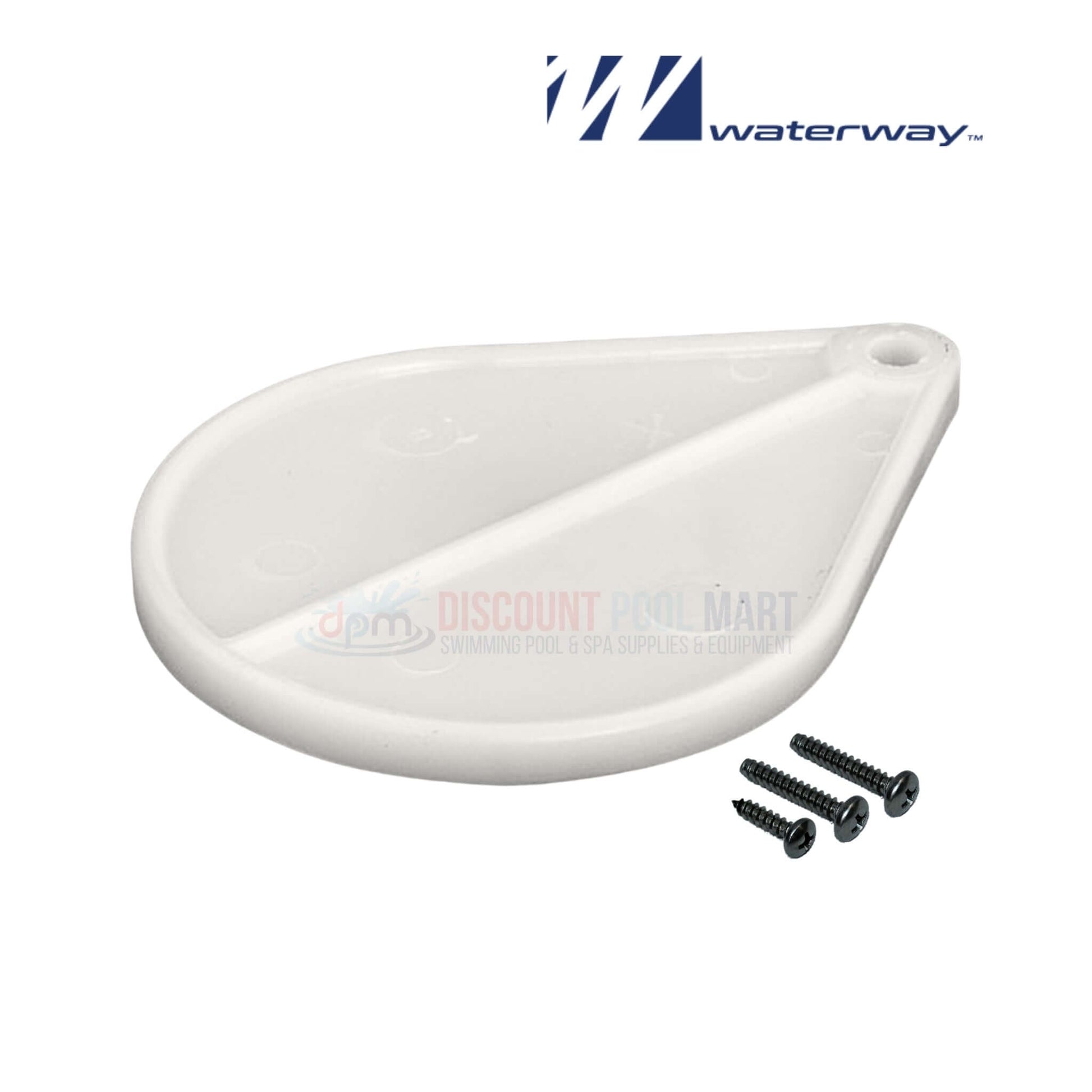 Waterway white skimmer lid with screws from Discount Pool Mart DPM for pool maintenance and repair.