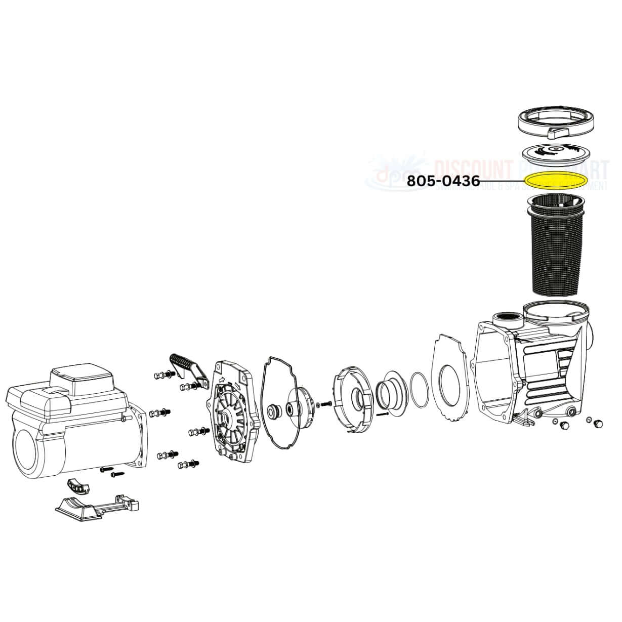 Exploded view diagram of Waterway O-Ring 805-0436 for Pentair Pump Trap Lid from Discount Pool Mart (DPM).
