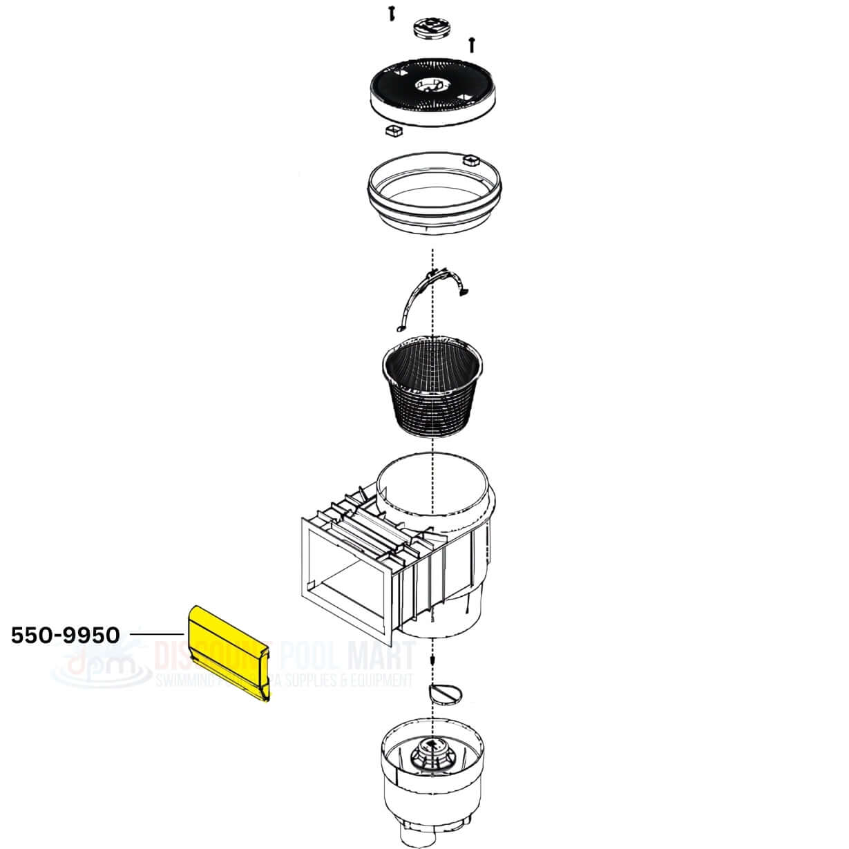 Exploded view of Waterway Skimmer Weir Door 550-9950 for Renegade Skimmers from Discount Pool Mart DPM.