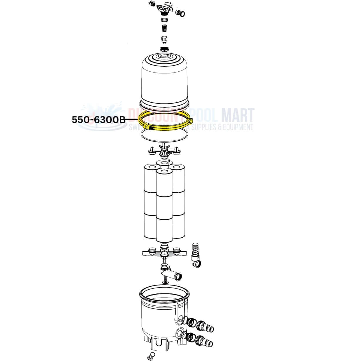 Diagram of Waterway Metal Clamp 550-6300B for Crystal Water Filters, available at Discount Pool Mart DPM.