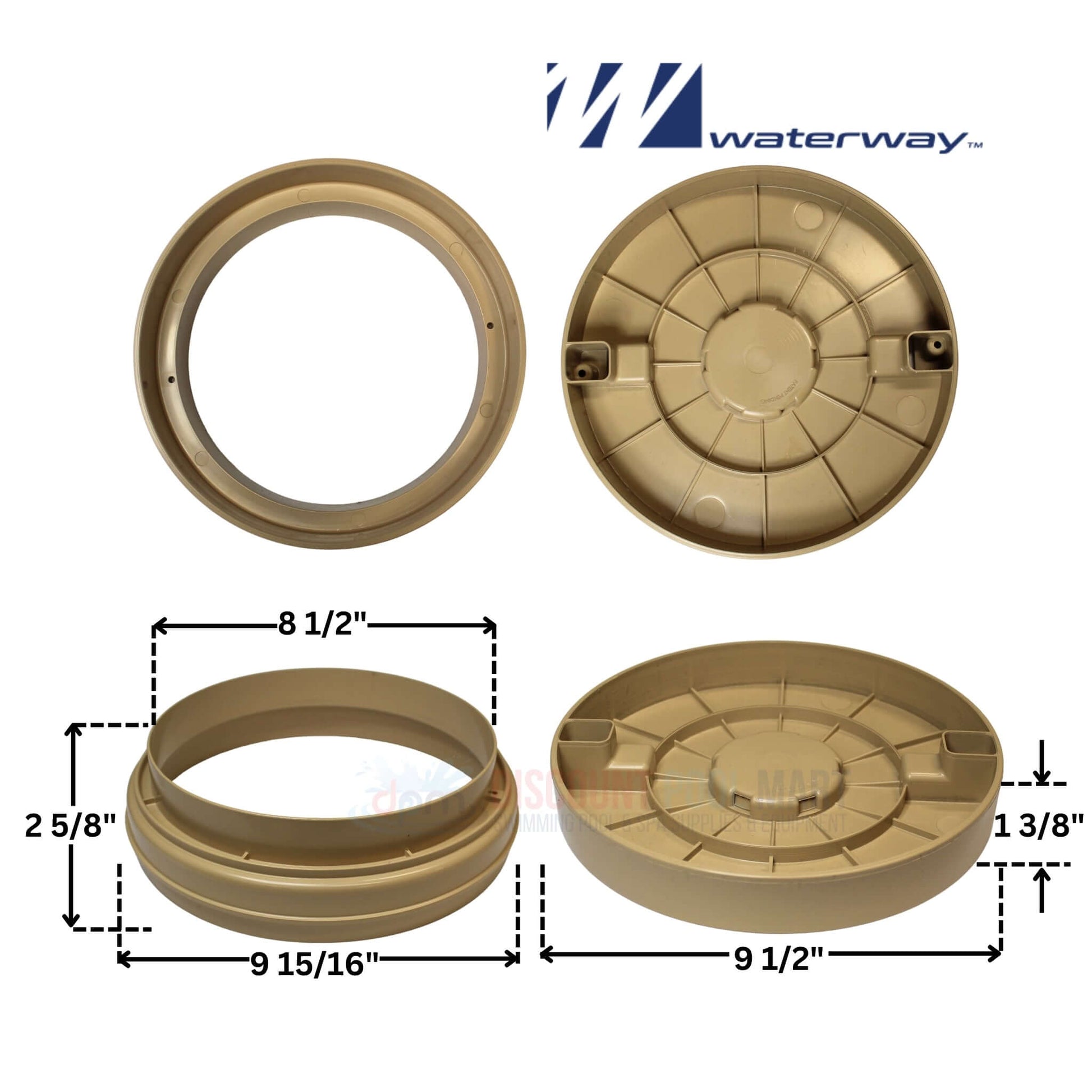 Waterway Reversible Skimmer Lid Assembly Beige Tan 540-7809WW from Discount Pool Mart (DPM) - dimensions and design details.