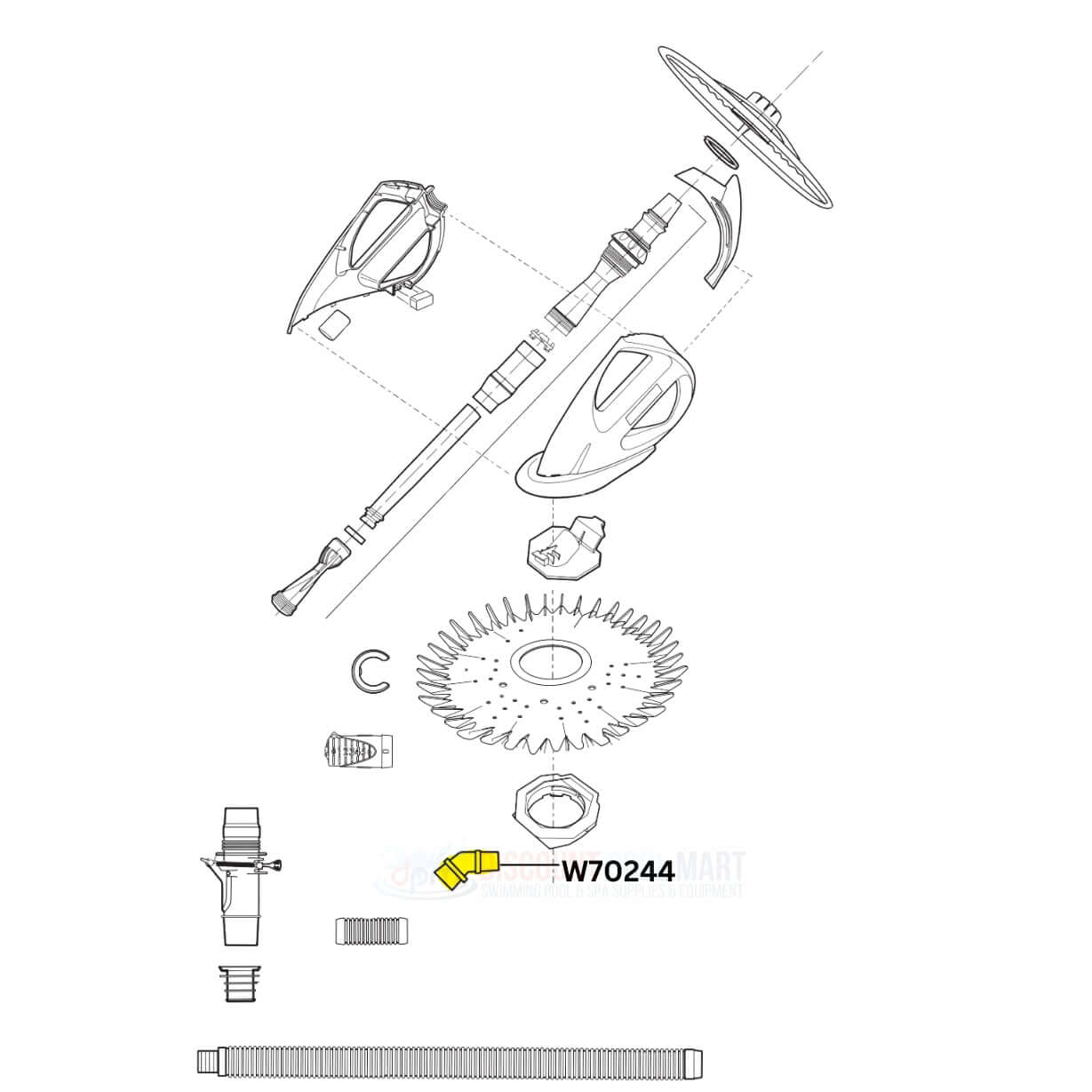 Zodiac Baracuda 45 Degree Elbow W70244 for G3/G3 Pro cleaners, part of Discount Pool Mart DPM replacement parts.