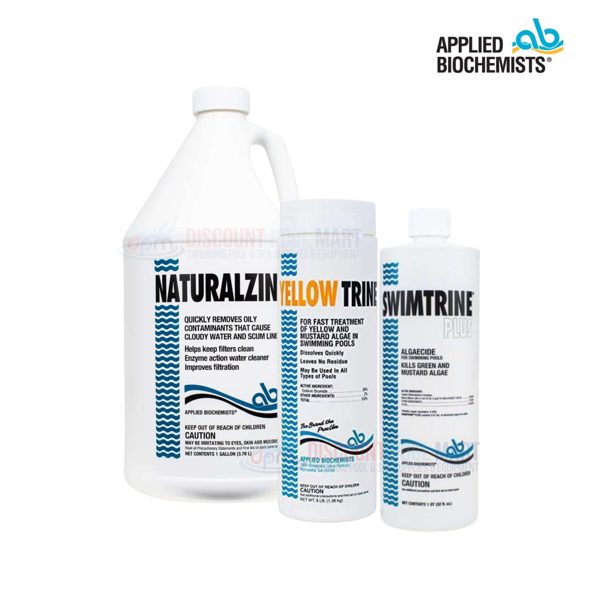 Applied Biochemists products including Naturalzin, Yellow Trine, Swimtrine from Discount Pool Mart DPM for pool maintenance.
