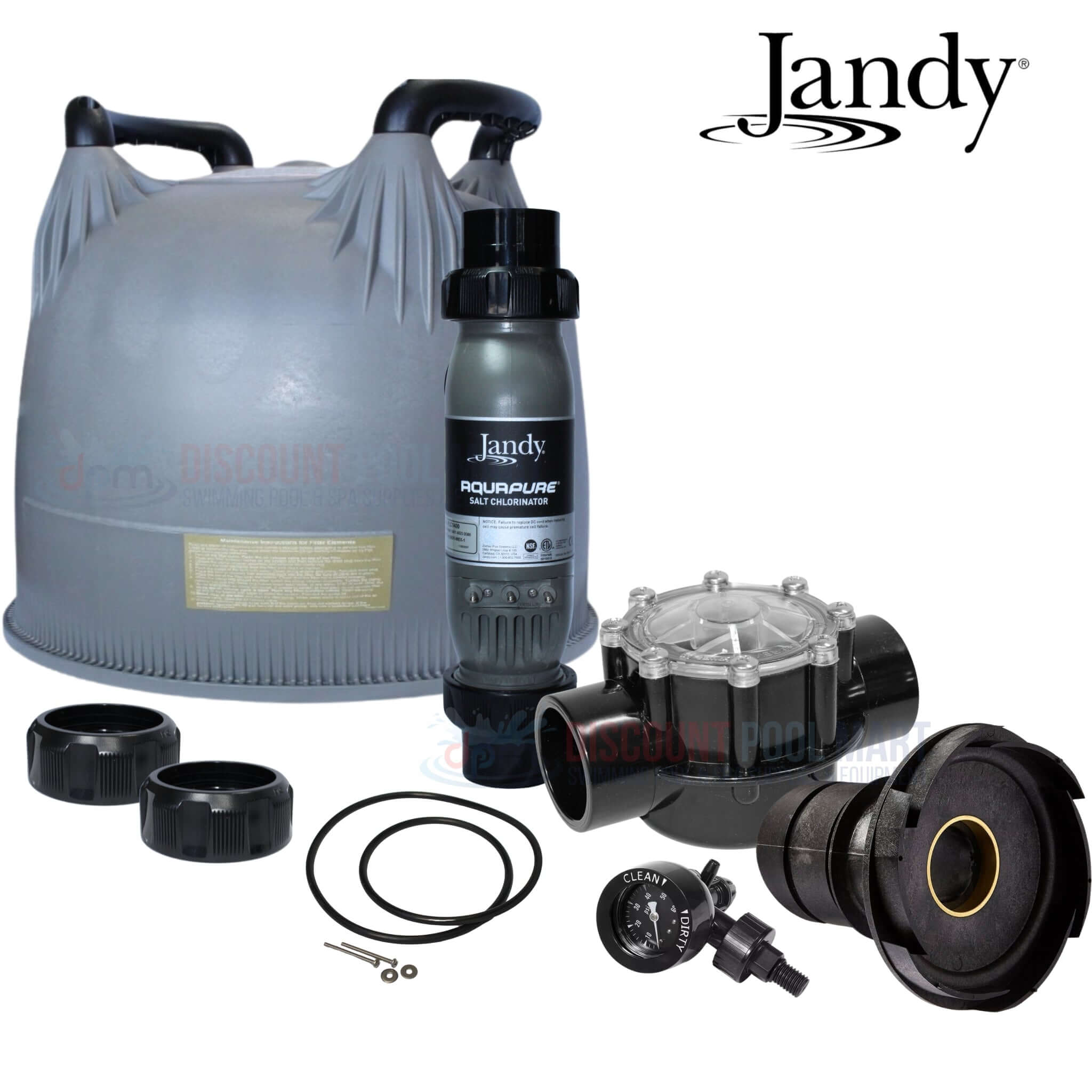 Jandy pool equipment collection from Discount Pool Mart DPM including filters, valves, and accessories.