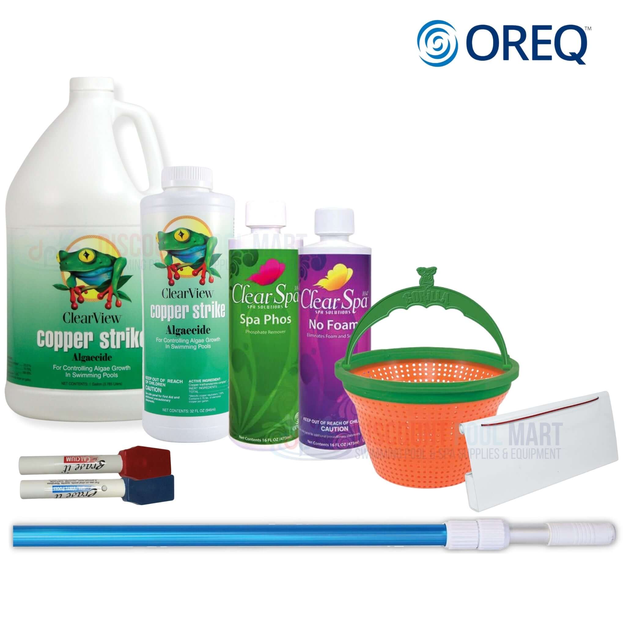All Oreq Chemicals and Products including Clearview, Spa Phos, and more - available at Discount Pool Mart DPM.