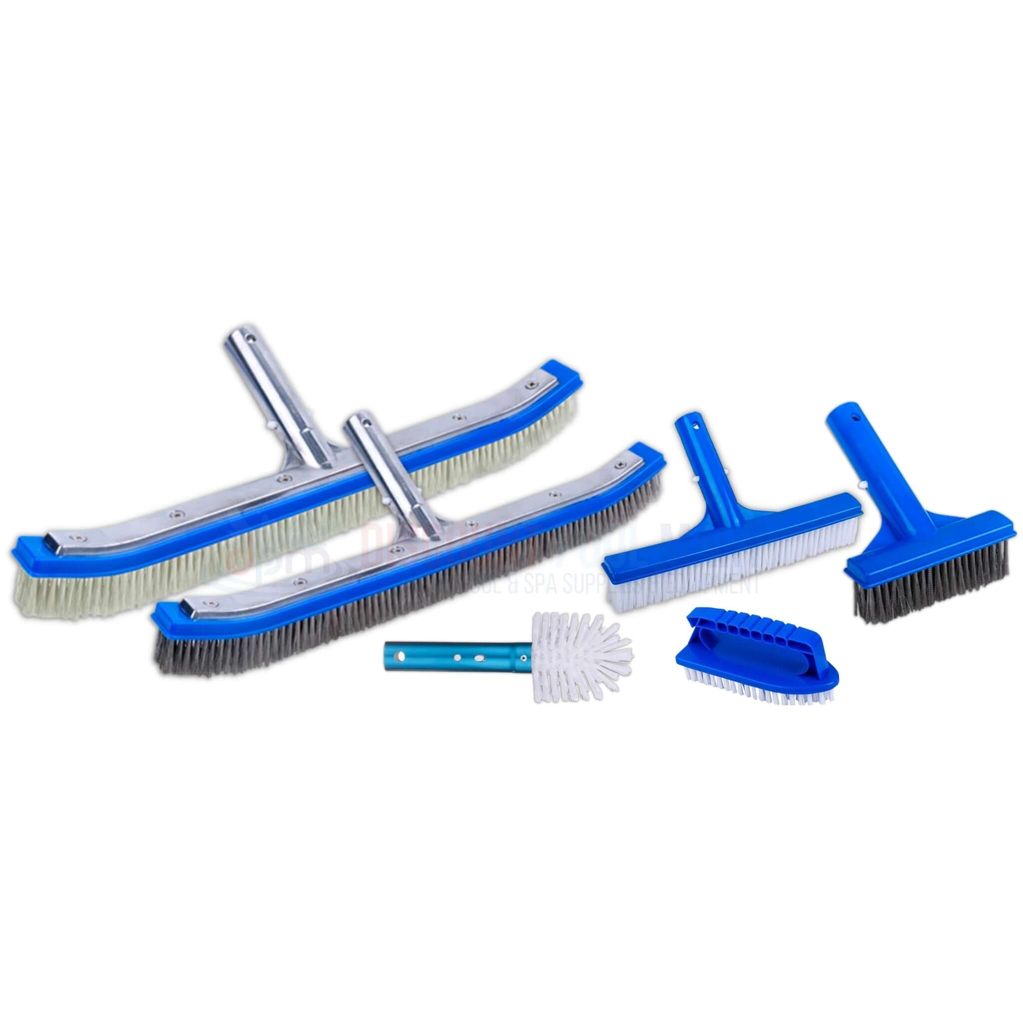 Variety of pool cleaning brushes from Discount Pool Mart (DPM) for effective swimming pool maintenance.