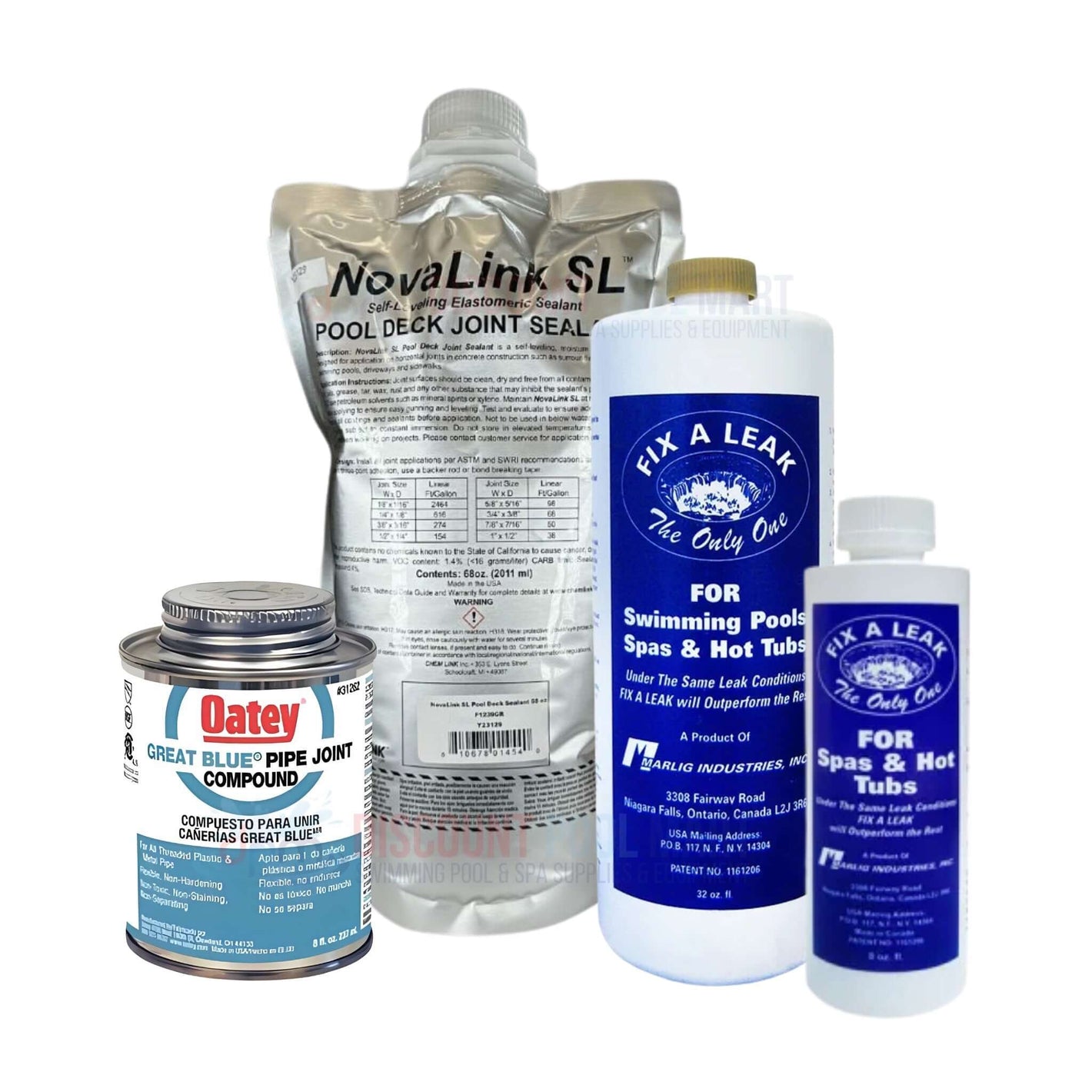 NovaLink SL pool deck joint sealant with Oatey joint compound and leak fix products from Discount Pool Mart DPM.