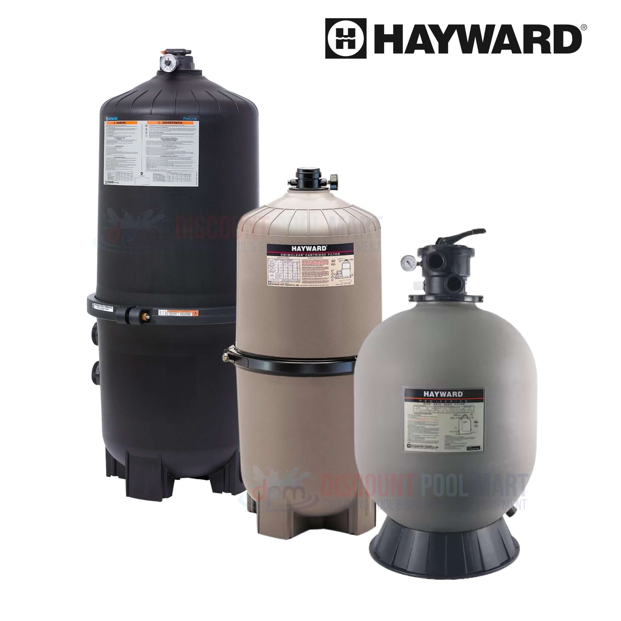 Hayward filters collection showcased at Discount Pool Mart (DPM) for pool maintenance and water clarity solutions.