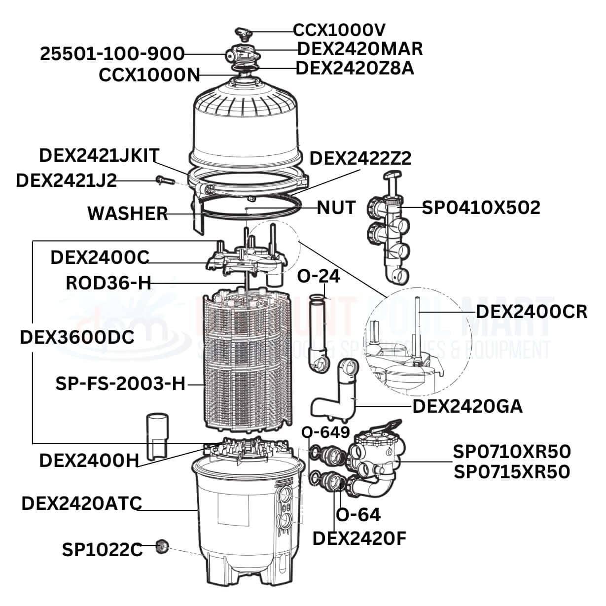 Hayward ProGrid DE3620 Filter replacement parts diagram, including components from Discount Pool Mart DPM for pool maintenance.