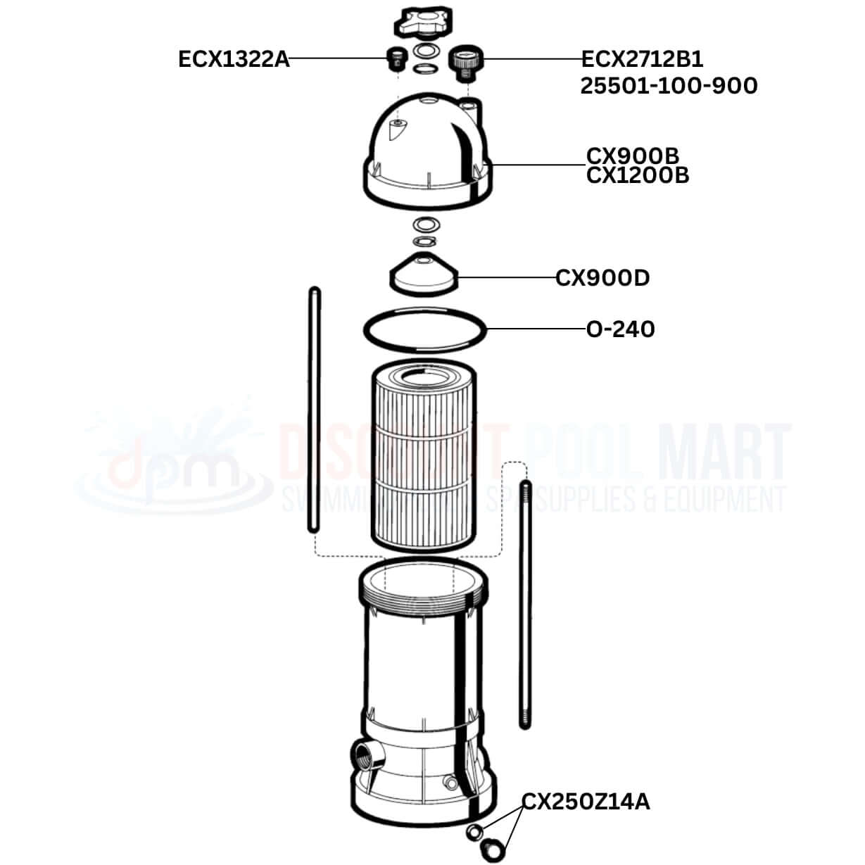 Hayward StarClear Plus filter replacement parts diagram from Discount Pool Mart DPM, showing essential components and compatibility.