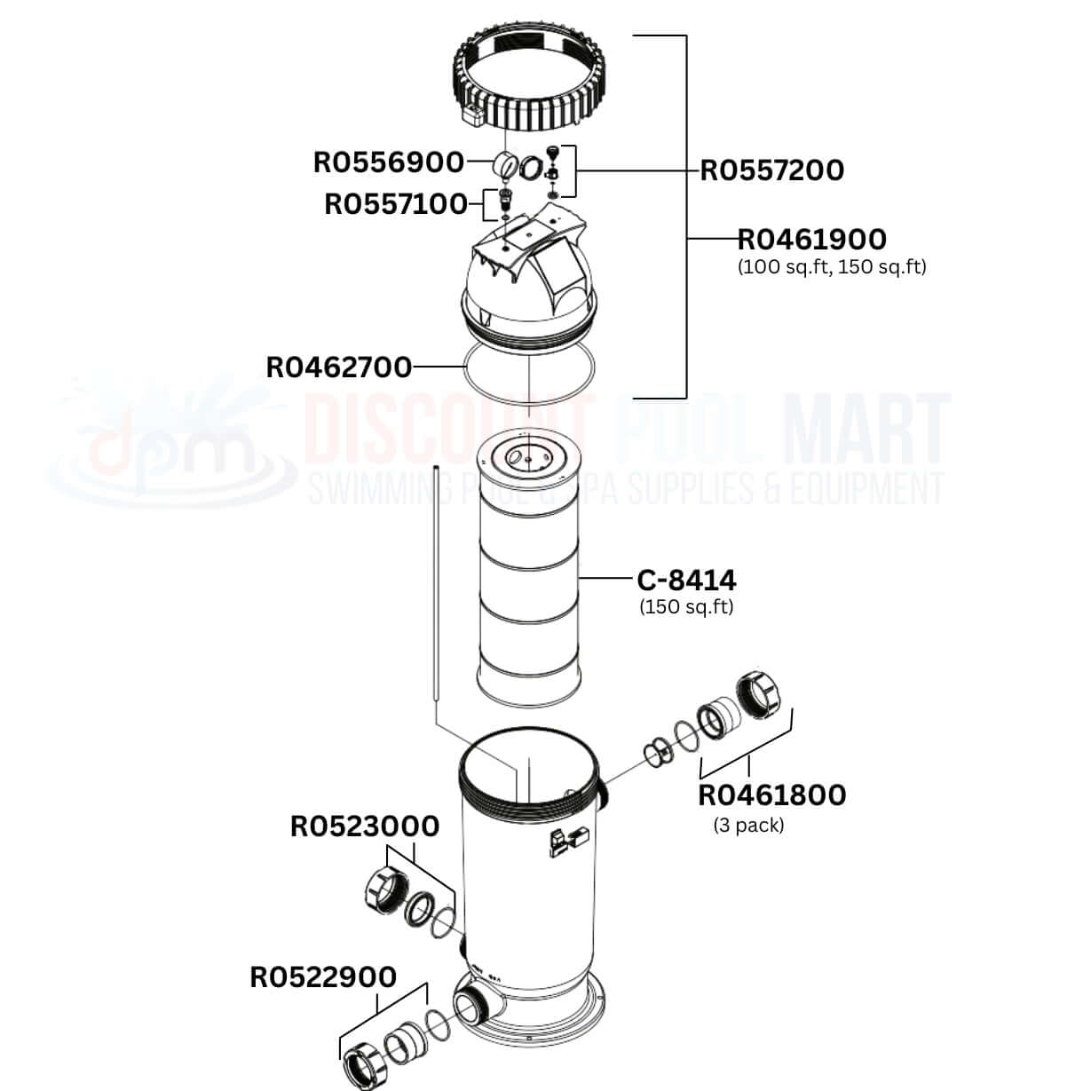 Jandy CS Series Cartridge Filter Replacement Parts Diagram from Discount Pool Mart DPM, showcasing essential components.