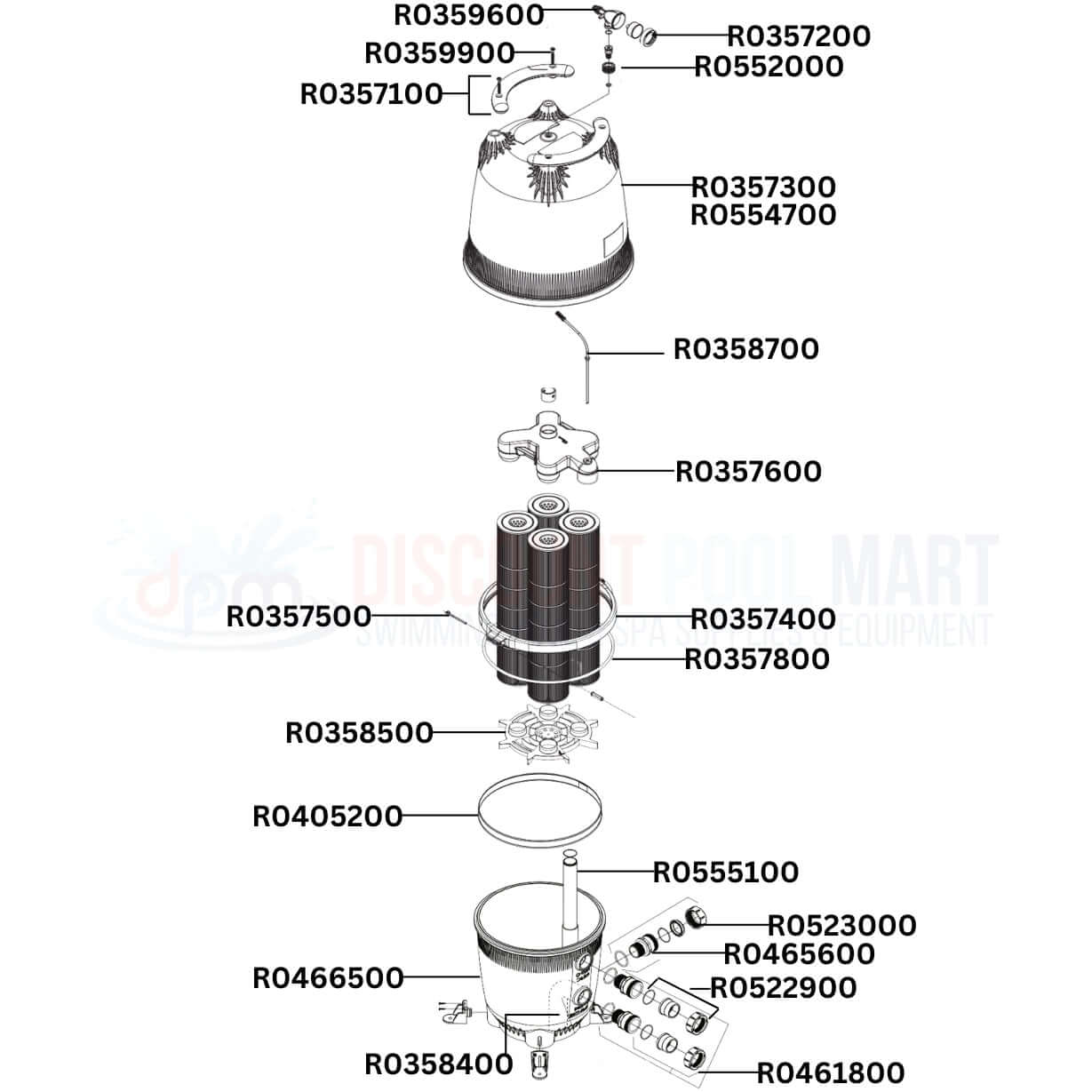 Jandy CV & CL Filter Replacement Parts Diagram from Discount Pool Mart DPM, showing essential components and assembly parts.