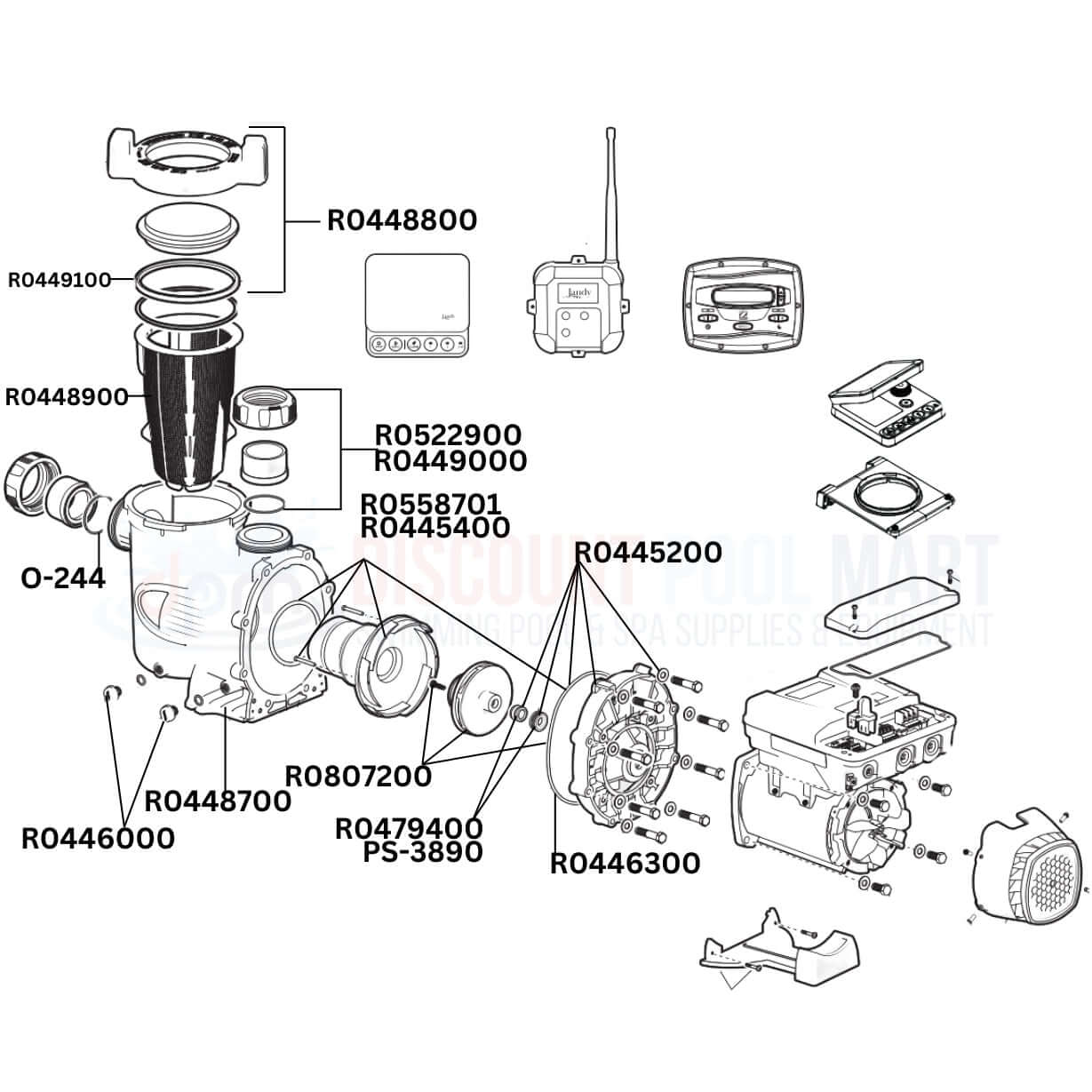 Jandy PlusHP 2.7HP Variable Speed Pump Replacement Parts Diagram, Discount Pool Mart DPM parts identified for compatibility.