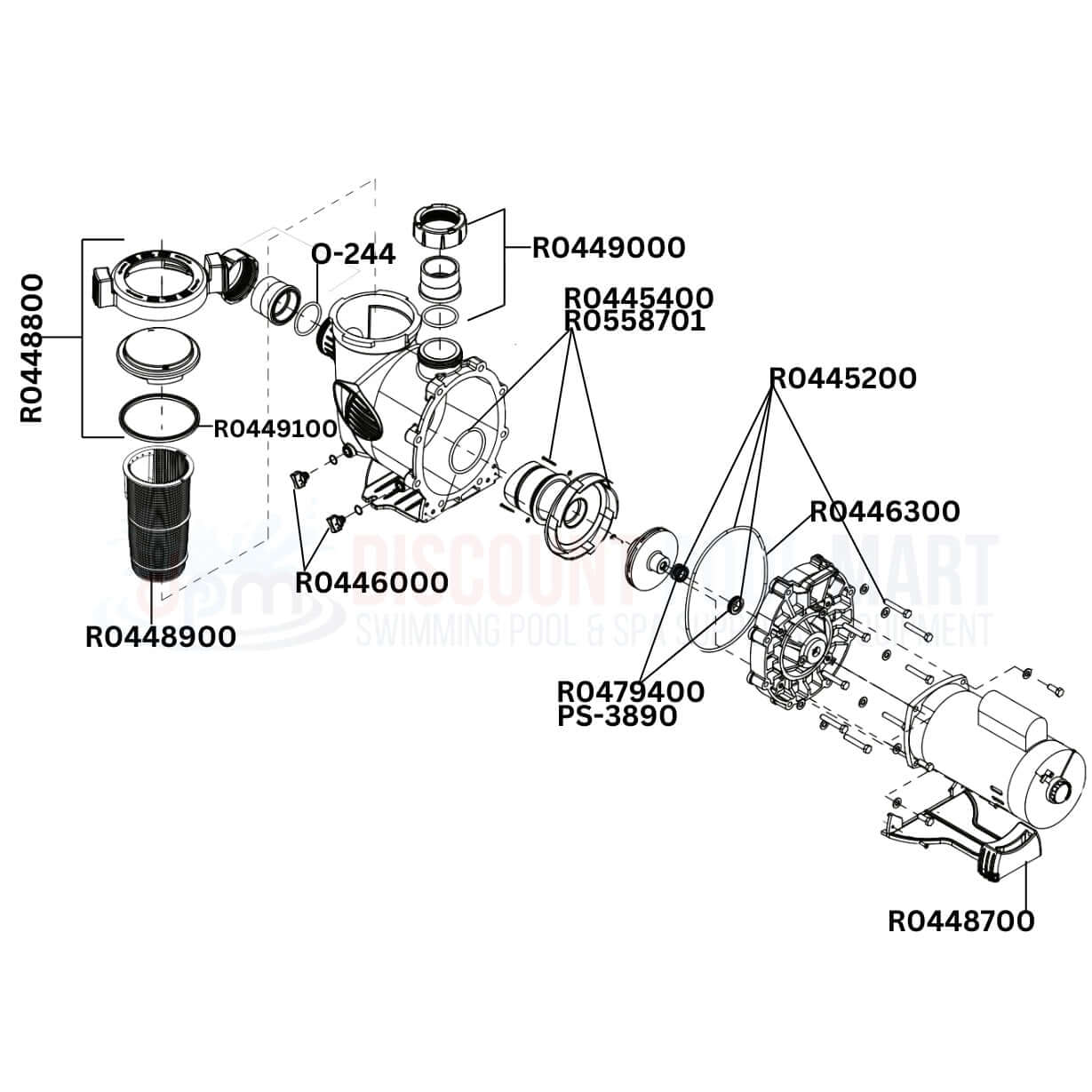 Jandy PlusHP PHPF Single Speed Pump replacement parts diagram from Discount Pool Mart DPM, showing essential components.