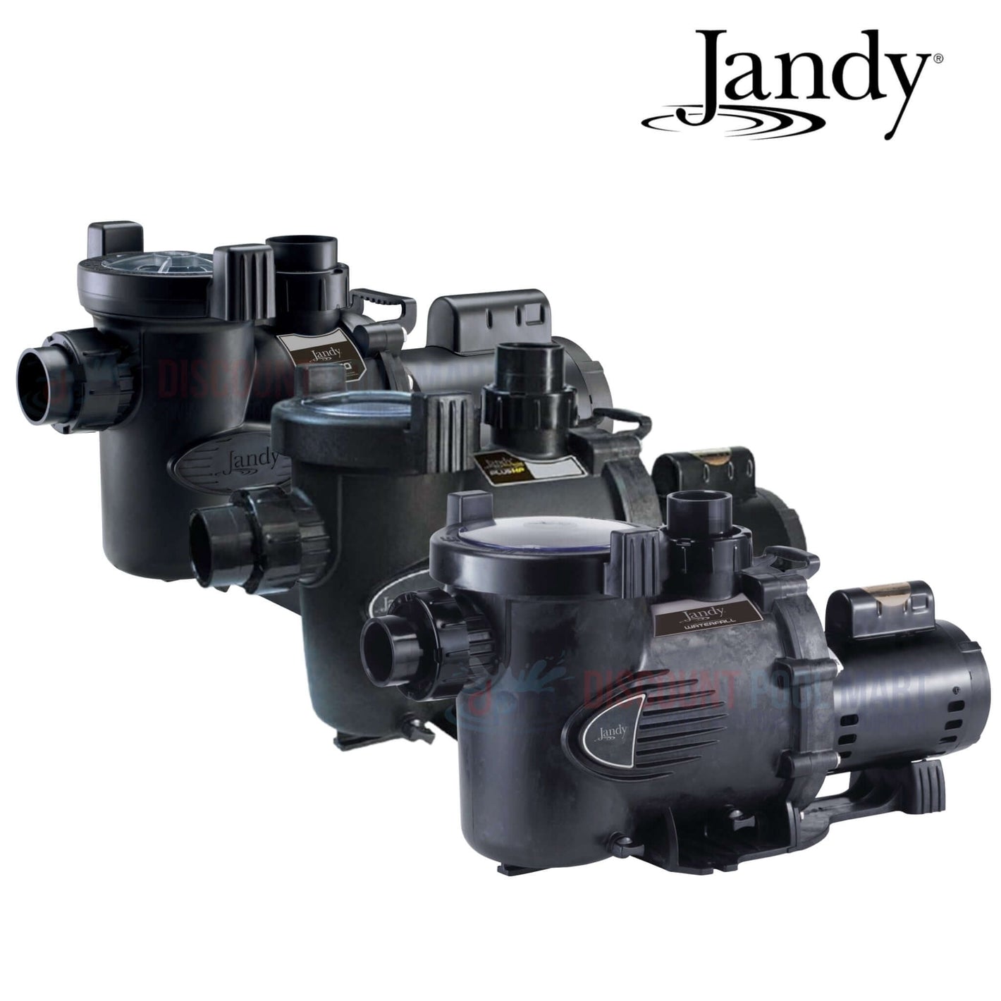 Jandy pumps collection from Discount Pool Mart (DPM) showcasing various models for efficient pool maintenance.