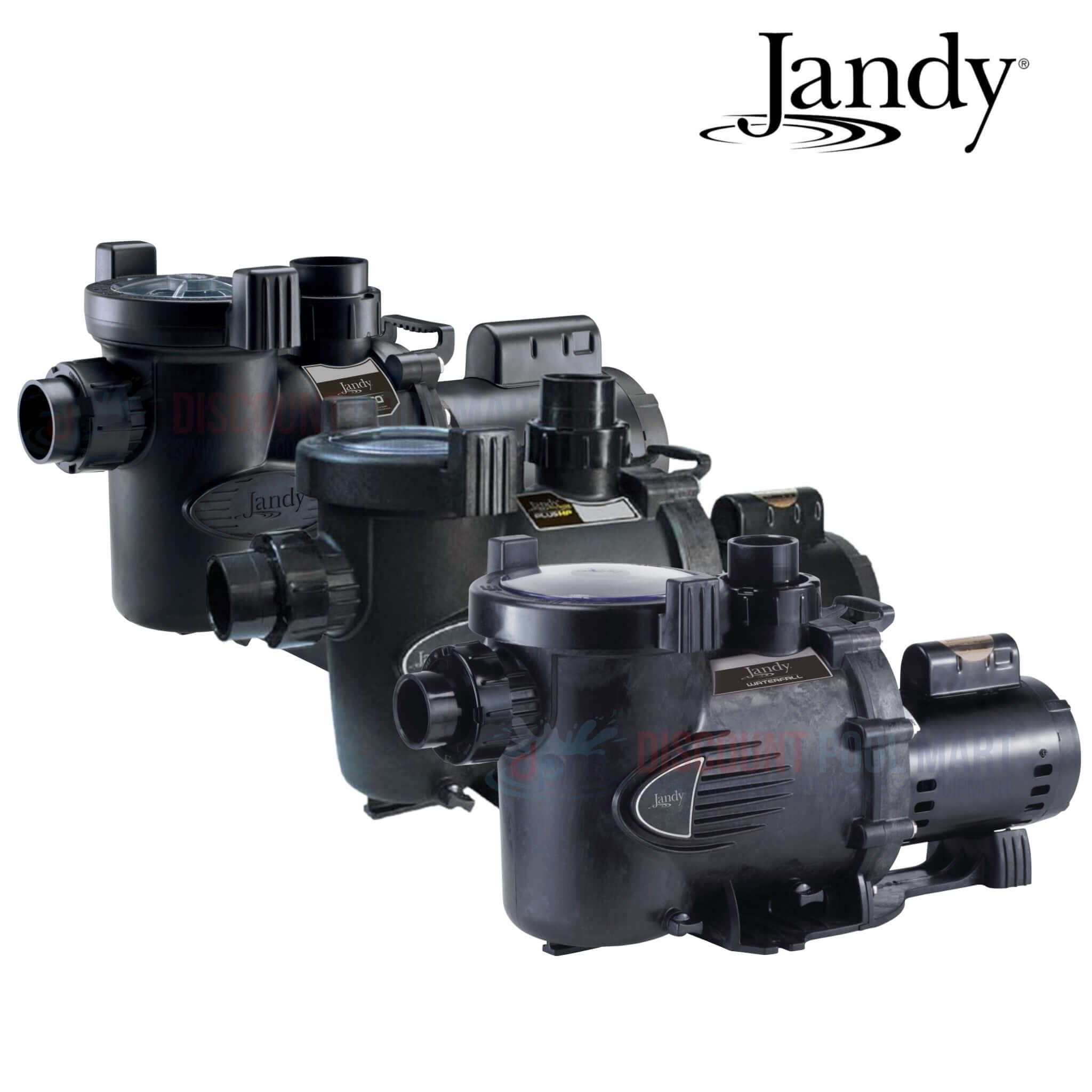 Jandy pumps collection from Discount Pool Mart (DPM) showcasing various models for efficient pool maintenance.