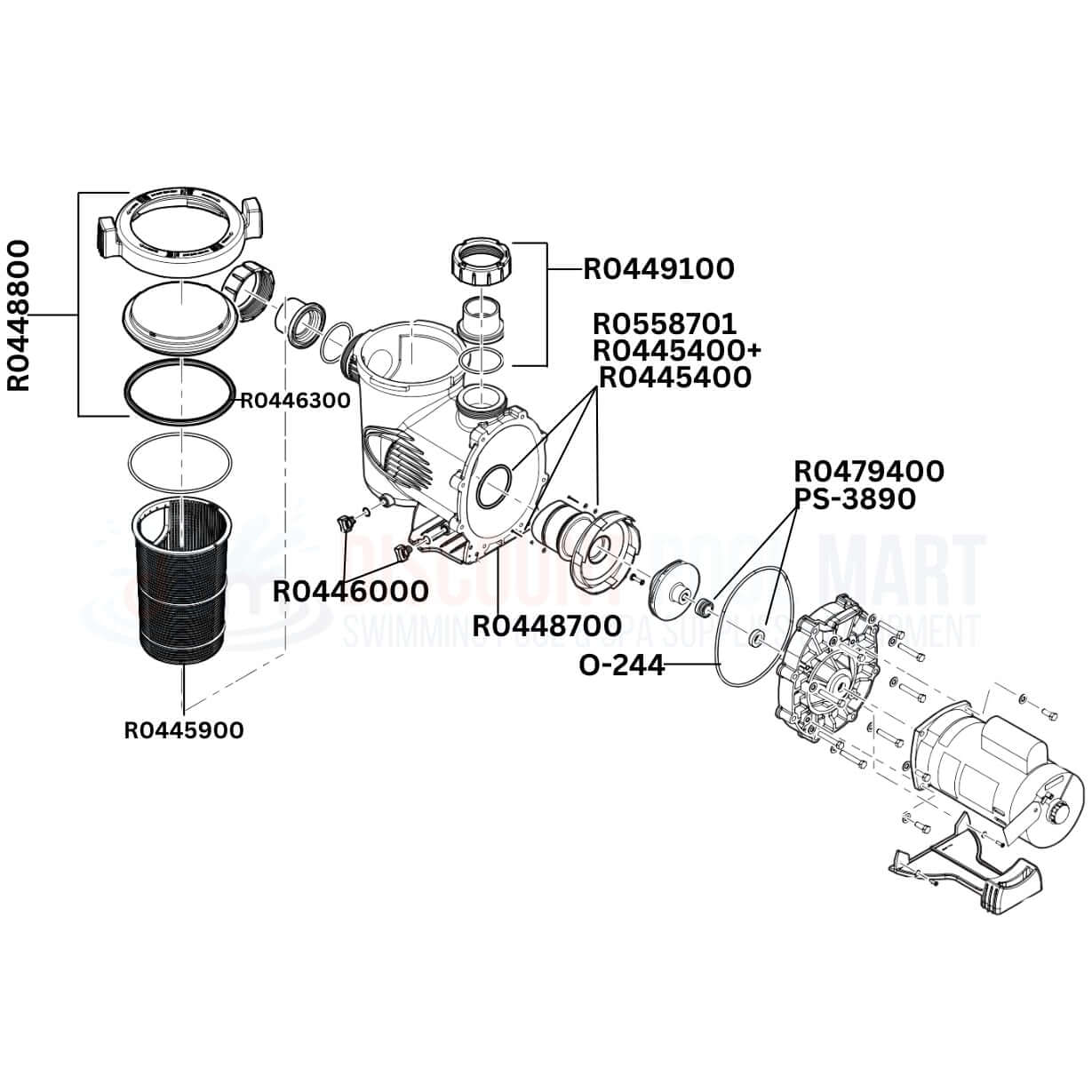 Jandy Stealth Single Speed Pump replacement parts diagram from Discount Pool Mart DPM for pool maintenance.