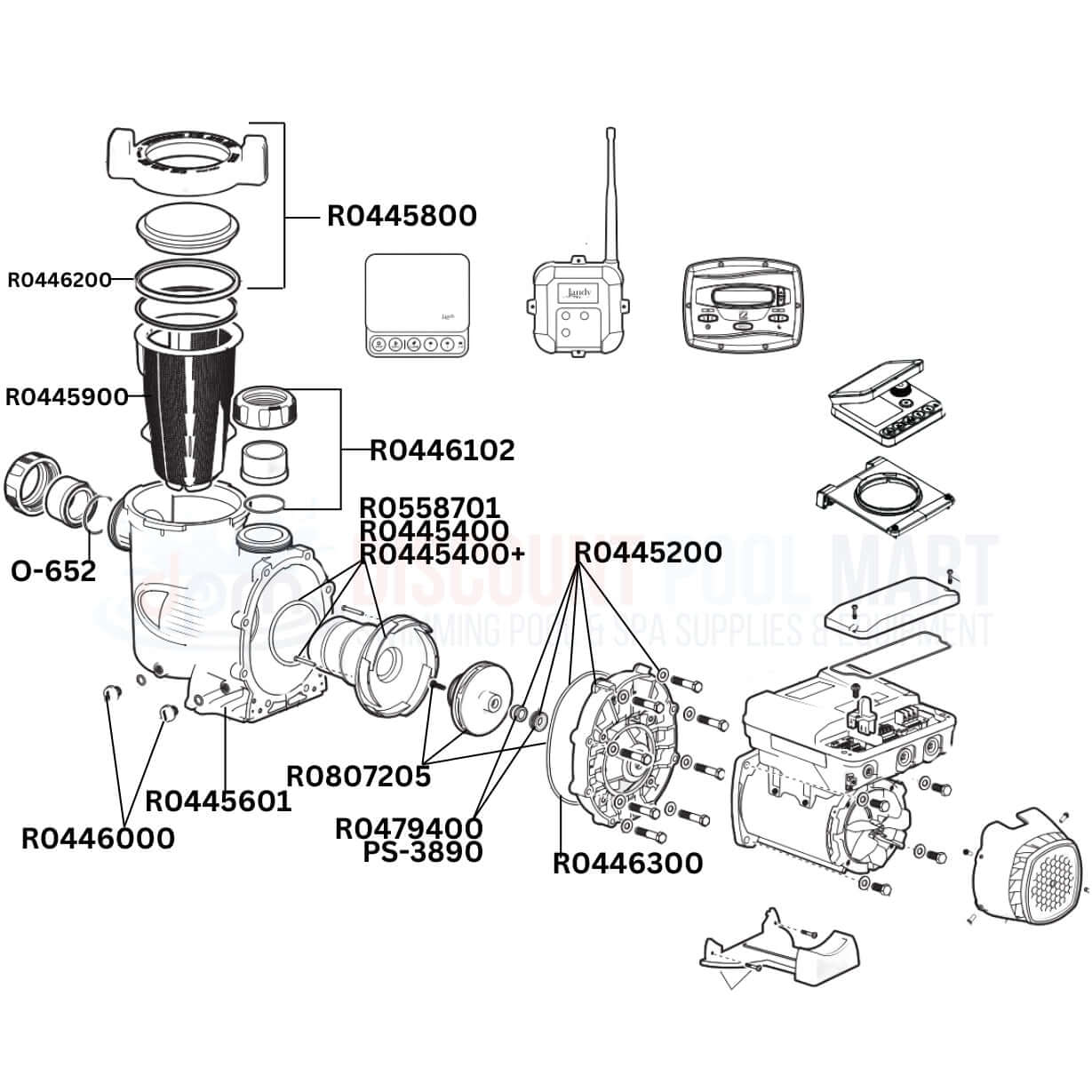 Jandy ePump 3.8HP Variable Speed Pump replacement parts diagram from Discount Pool Mart DPM, including essential components.