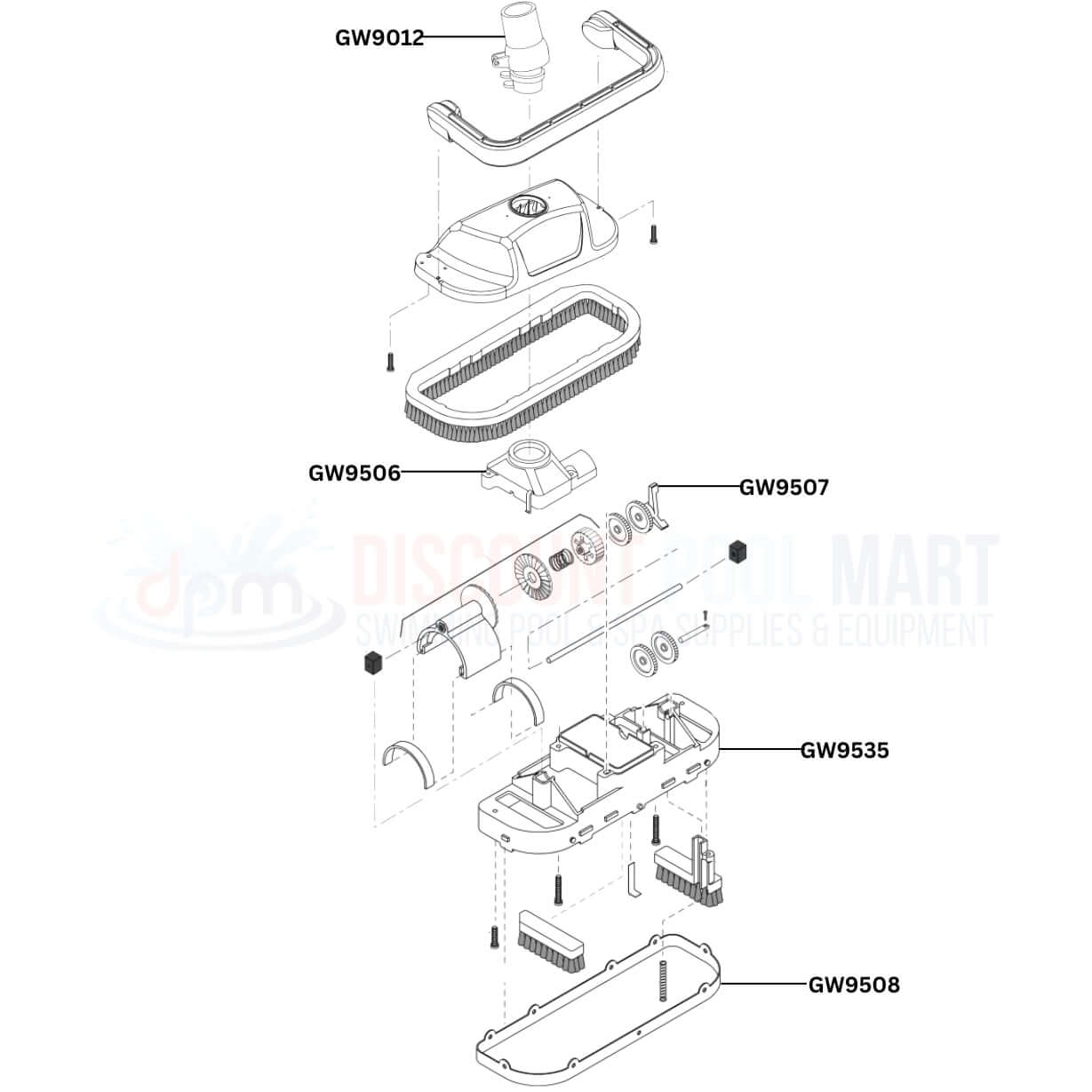 Kreepy Krauly Great White Inground Cleaner replacement parts diagram by Discount Pool Mart DPM for effective pool maintenance.