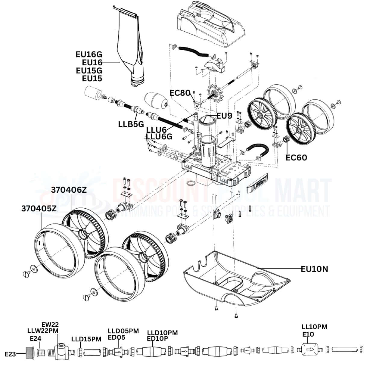 Kreepy Krauly Platinum Inground Cleaner replacement parts diagram from Discount Pool Mart DPM, showing critical components and assembly.