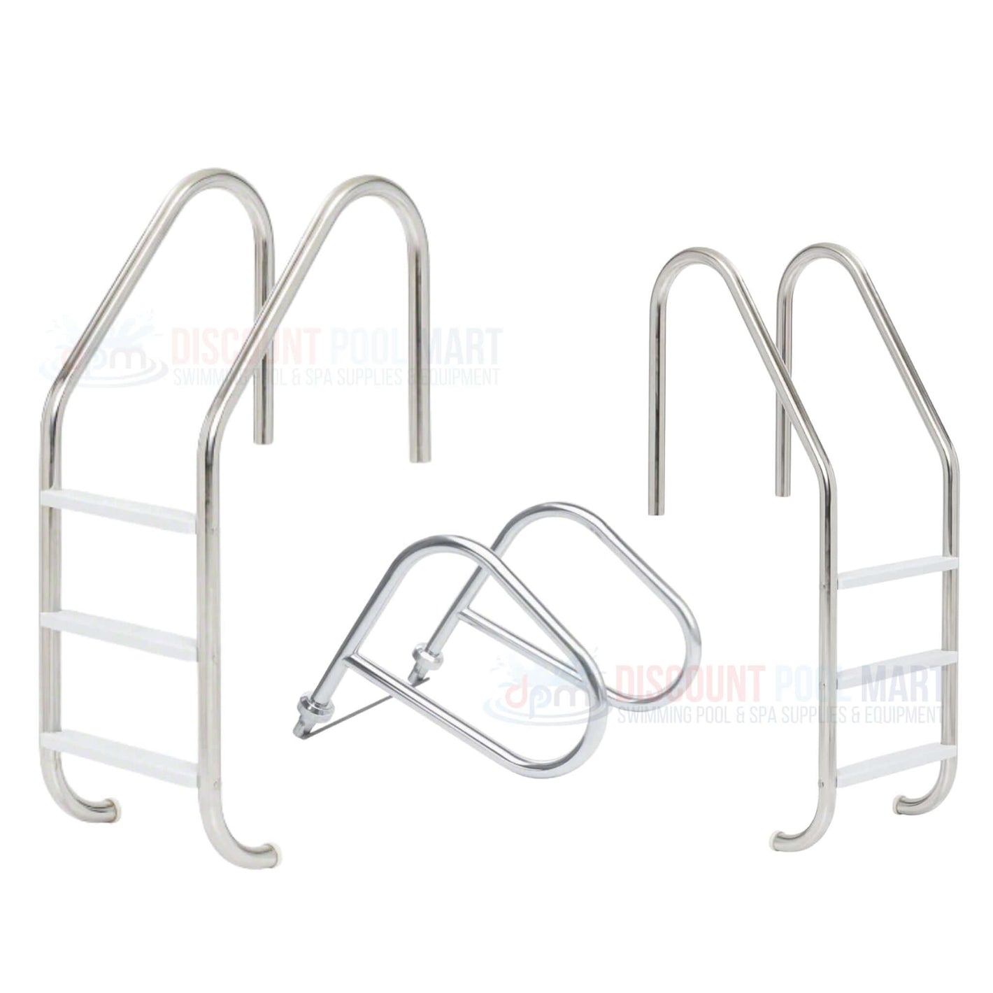 Stainless steel swimming pool ladders from Discount Pool Mart (DPM) - durable and stylish pool accessories.