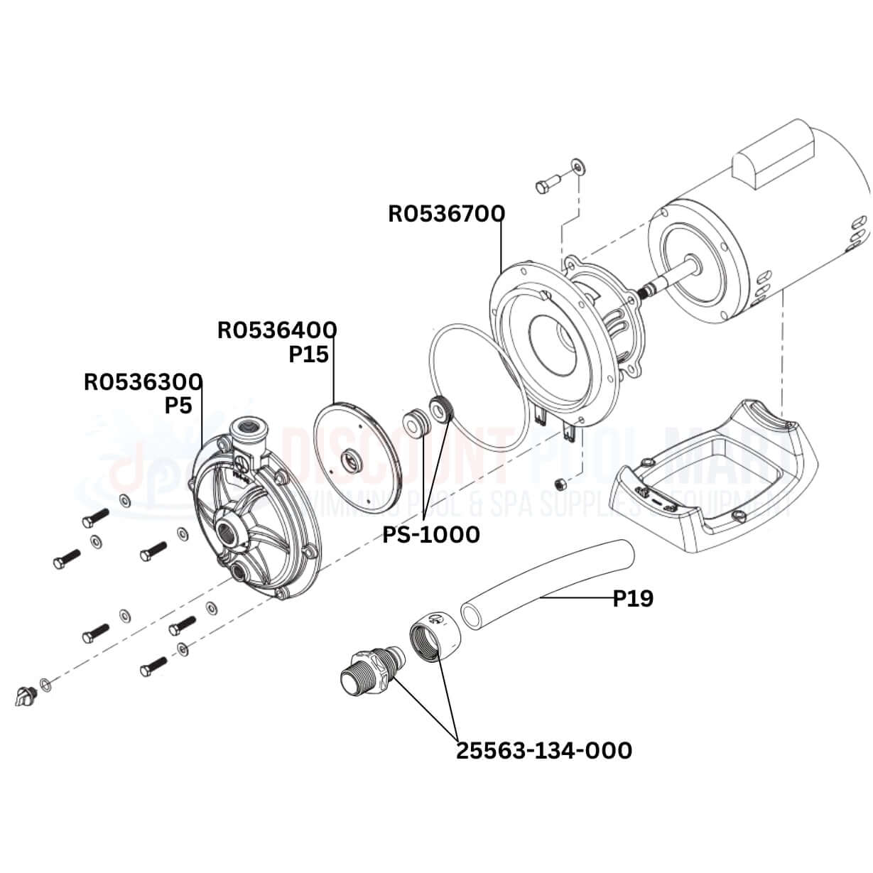 Polaris PB4-60 3/4HP Booster Pump replacement parts diagram from Discount Pool Mart DPM. Essential components labeled.
