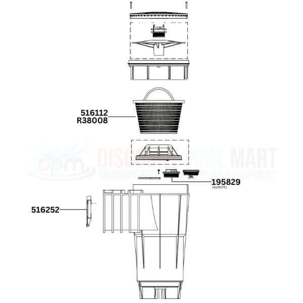 Pentair Bermuda Skimmer Replacement Parts Diagram from Discount Pool Mart DPM, showcasing essential components.