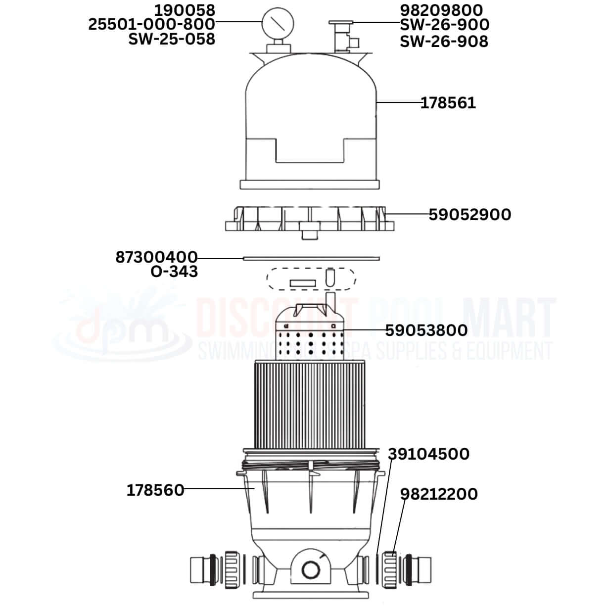 Pentair Clean & Clear Cartridge 160317 filter parts diagram, including essential components. Discount Pool Mart DPM.