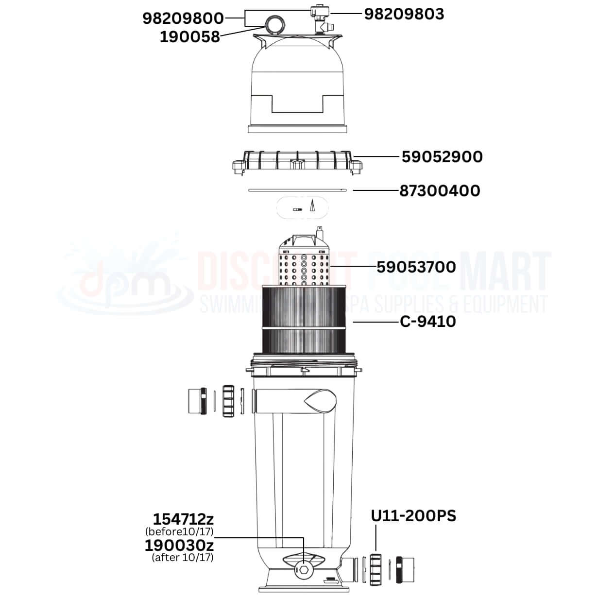 Pentair Clean & Clear RP Cartridge Filter Replacement Parts Diagram from Discount Pool Mart DPM, including essential components.