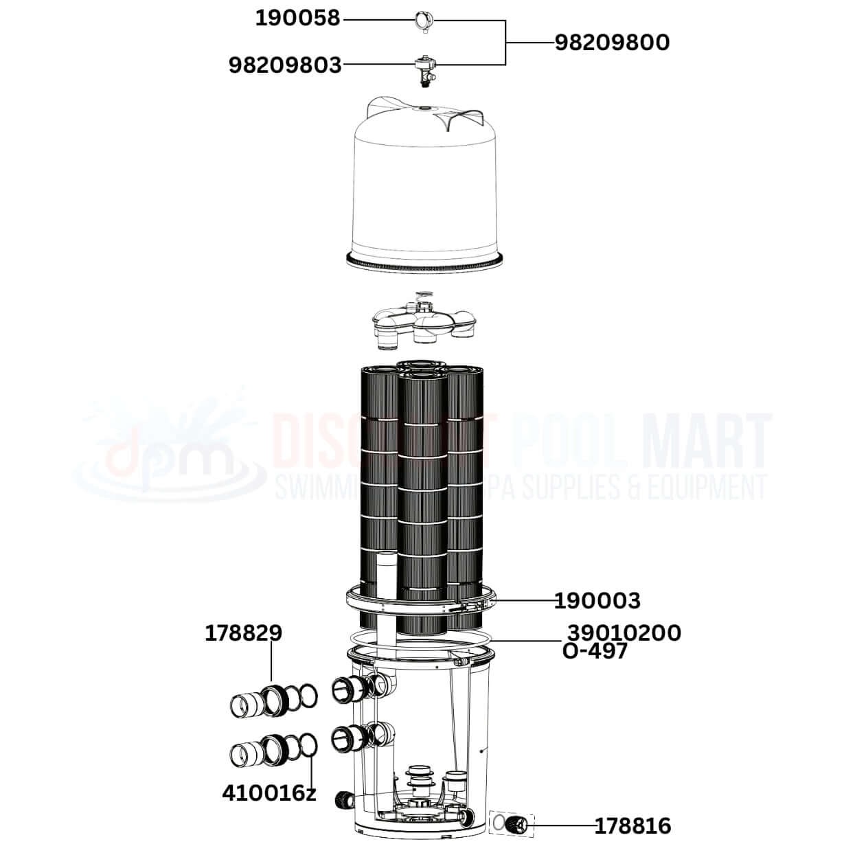 Pentair FullFloXF Q-Series 188616 filter replacement parts diagram with component names, by Discount Pool Mart DPM.